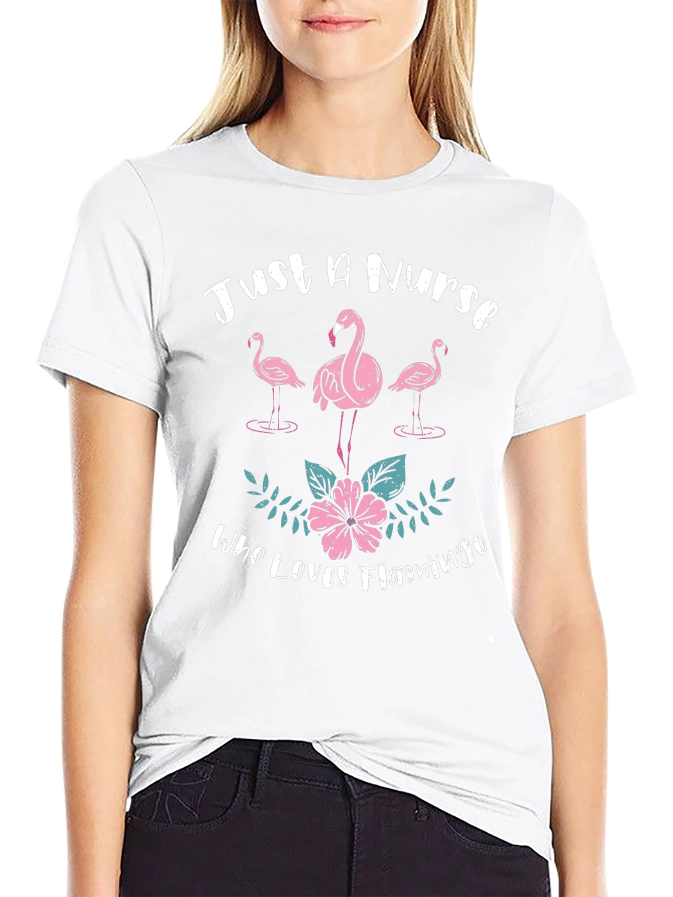 Nurse Flamingo Graphic Tee - Black Cotton T-Shirt