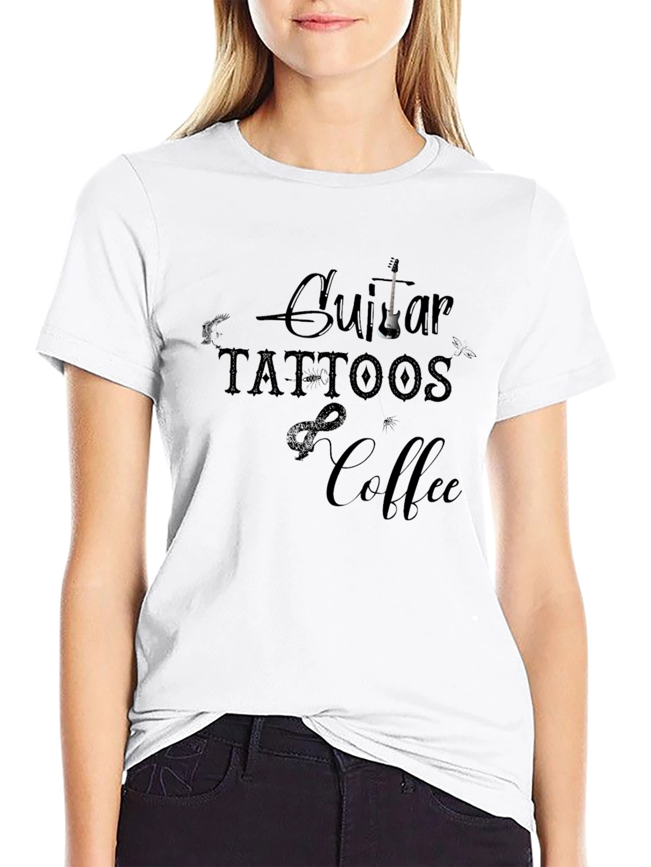 Guitar Tattoos Coffee Graphic T-Shirt