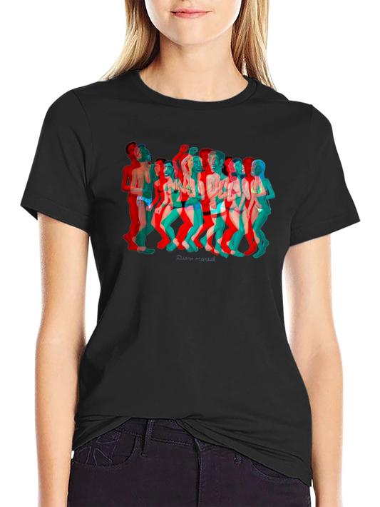 Retro 3D Crowd Graphic Black Tee