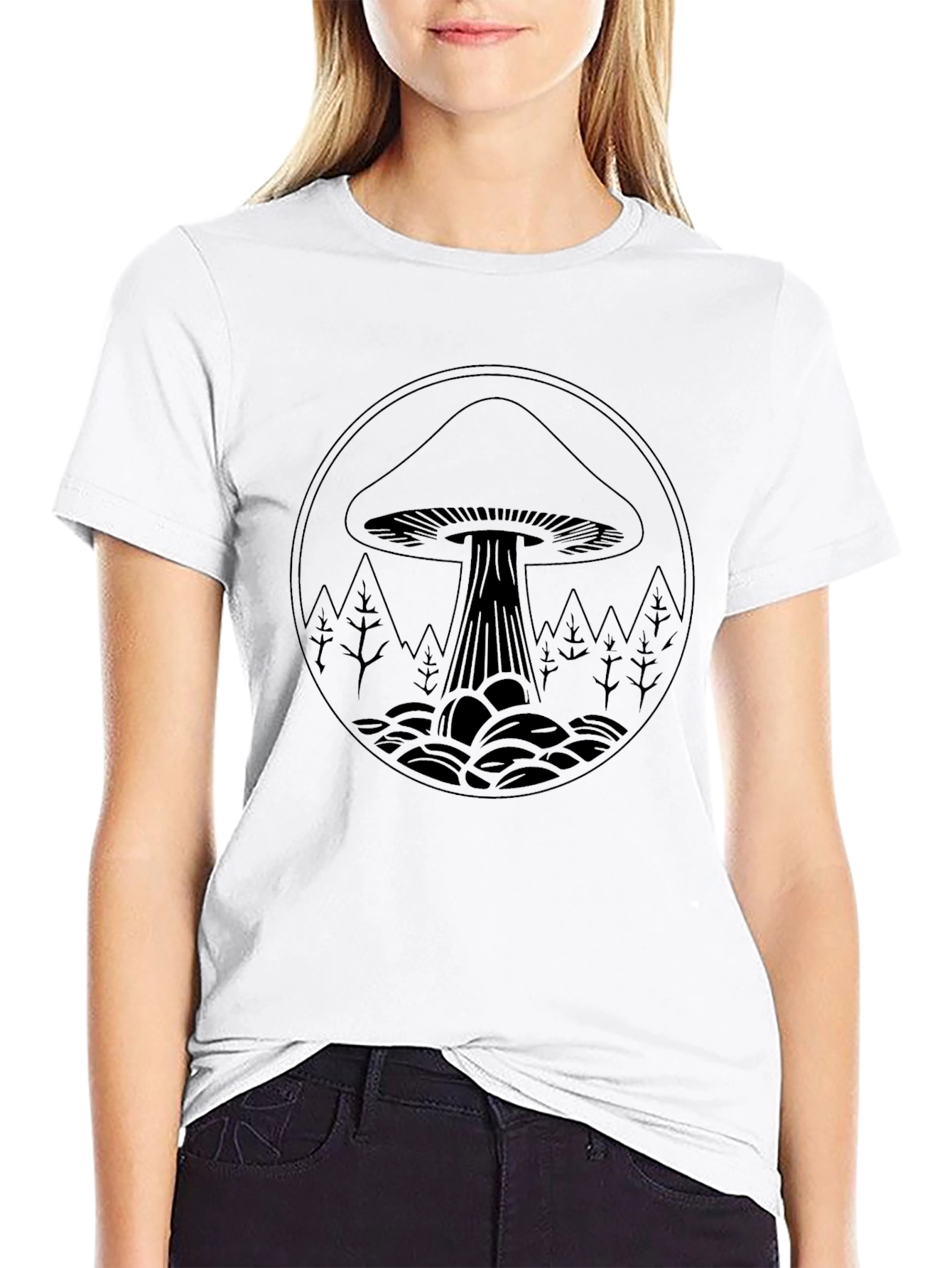 Mushroom Graphic Tee - Black Cotton Blend