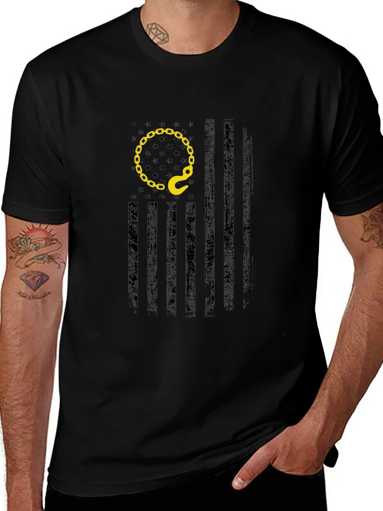 Tow Truck Driver American Flag Graphic T-Shirt