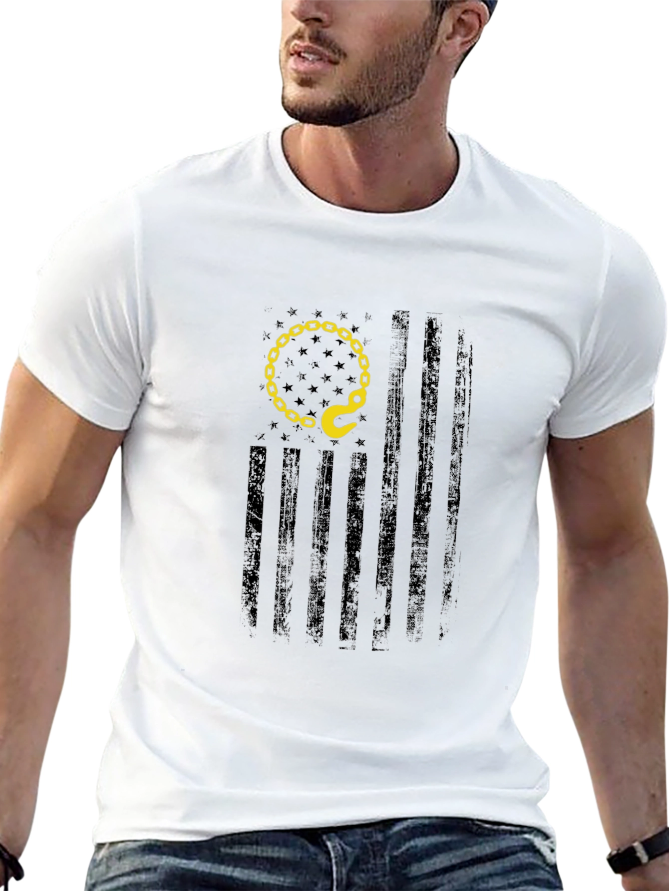 Tow Truck Driver American Flag Graphic T-Shirt