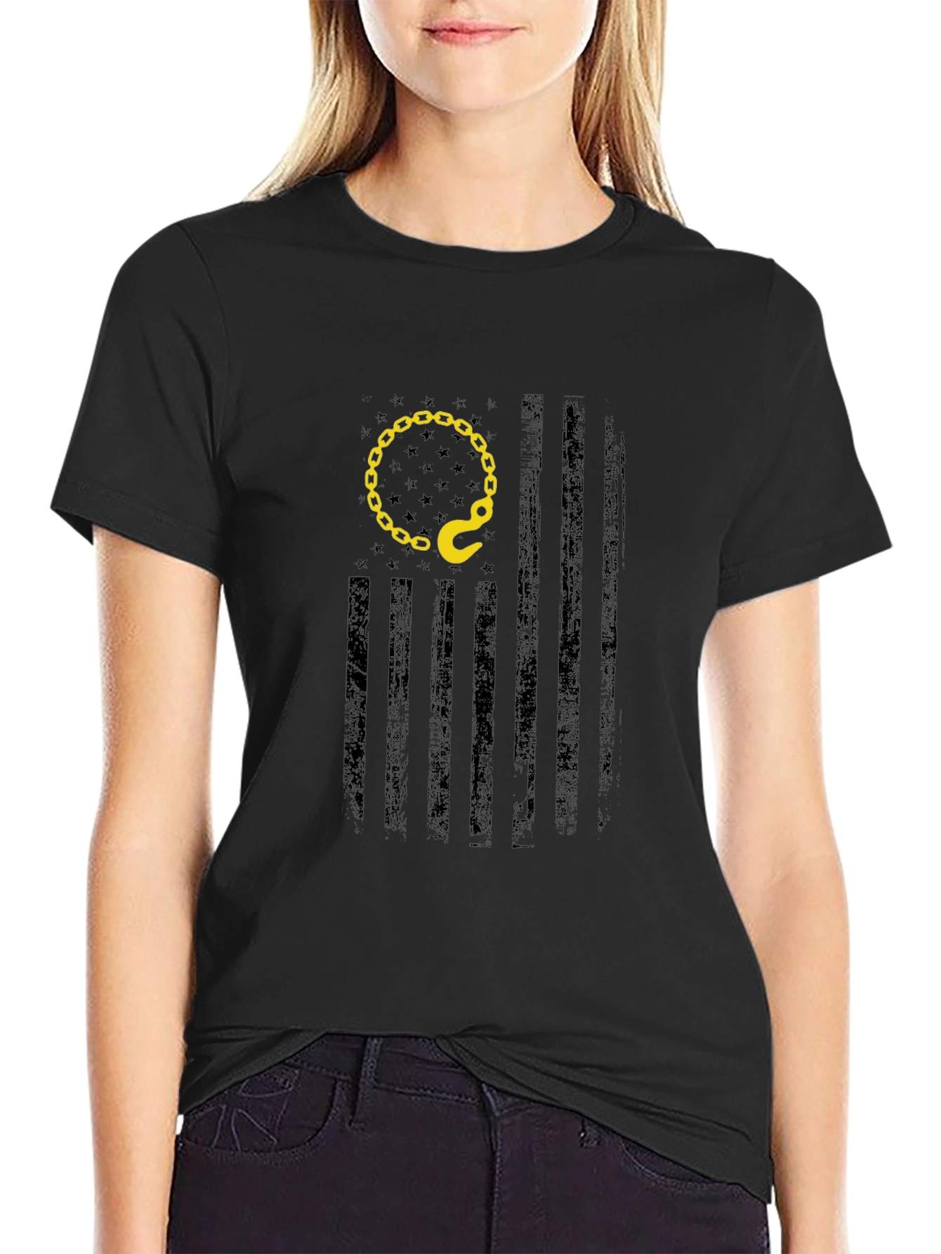 Tow Truck Driver American Flag Graphic T-Shirt