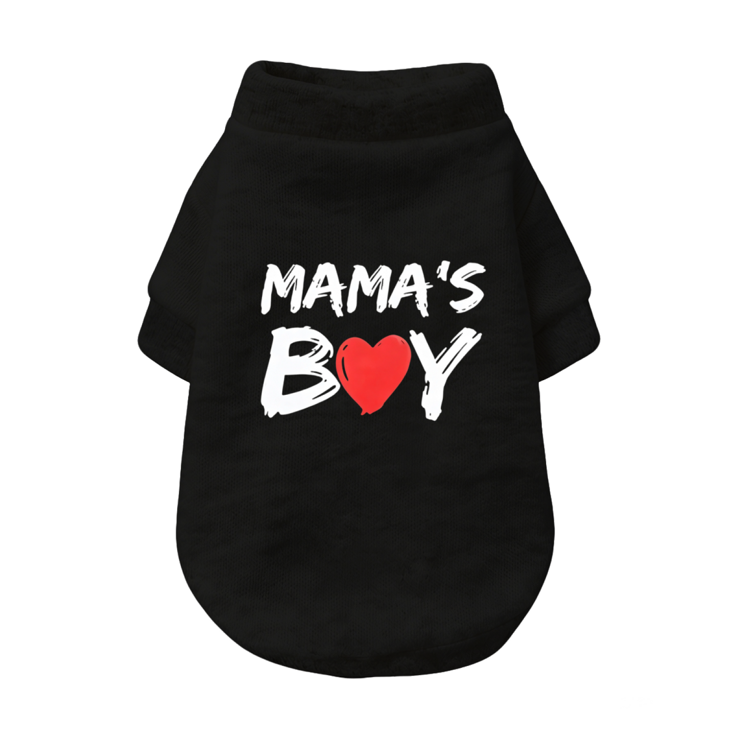 MAMA'S BOY Red Heart Brush Font Dog Black Sweater