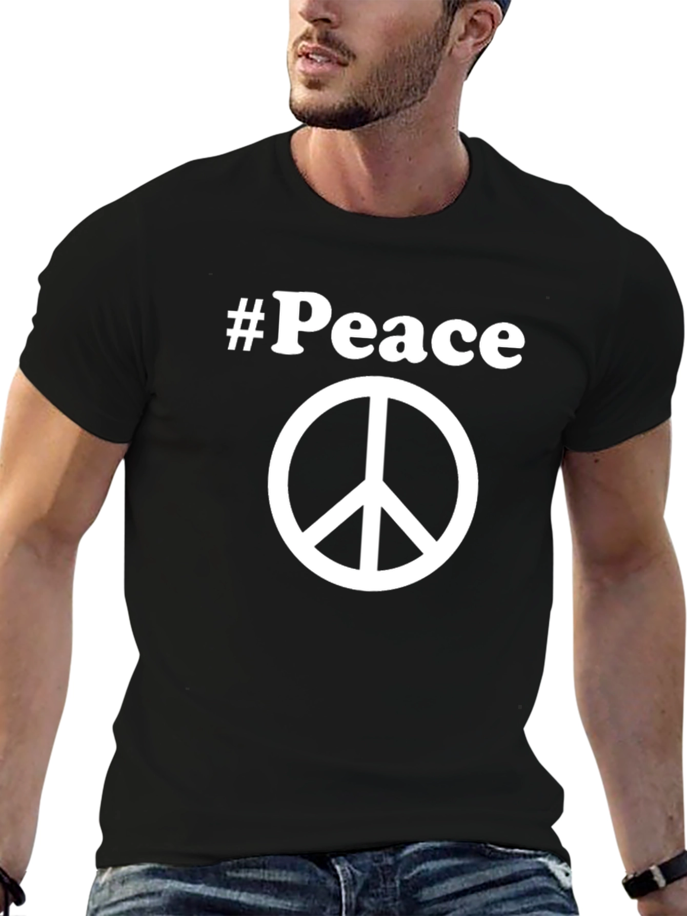 #Peace Black T-Shirt with Peace Sign - Casual Wear