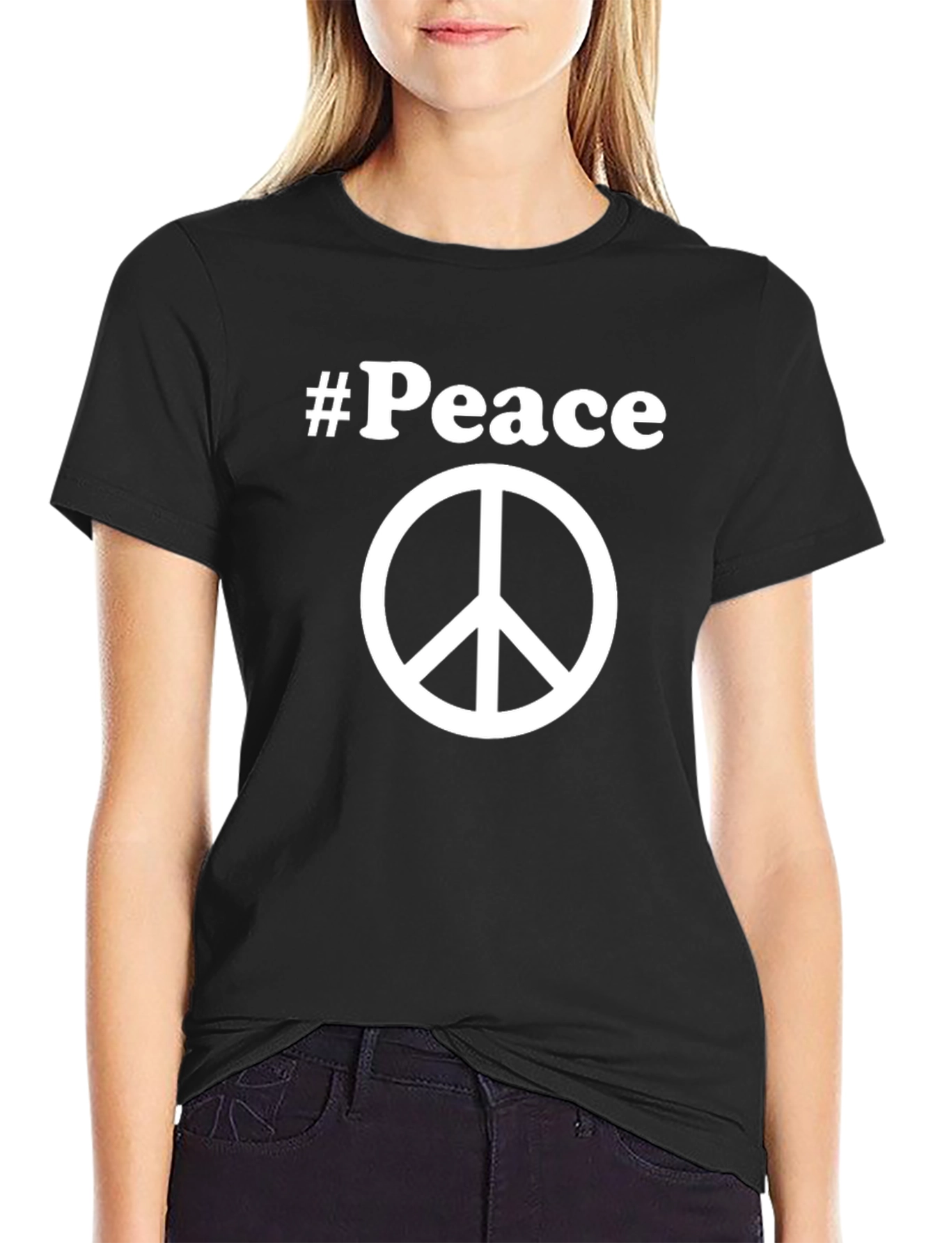#Peace Black T-Shirt with Peace Sign - Casual Wear
