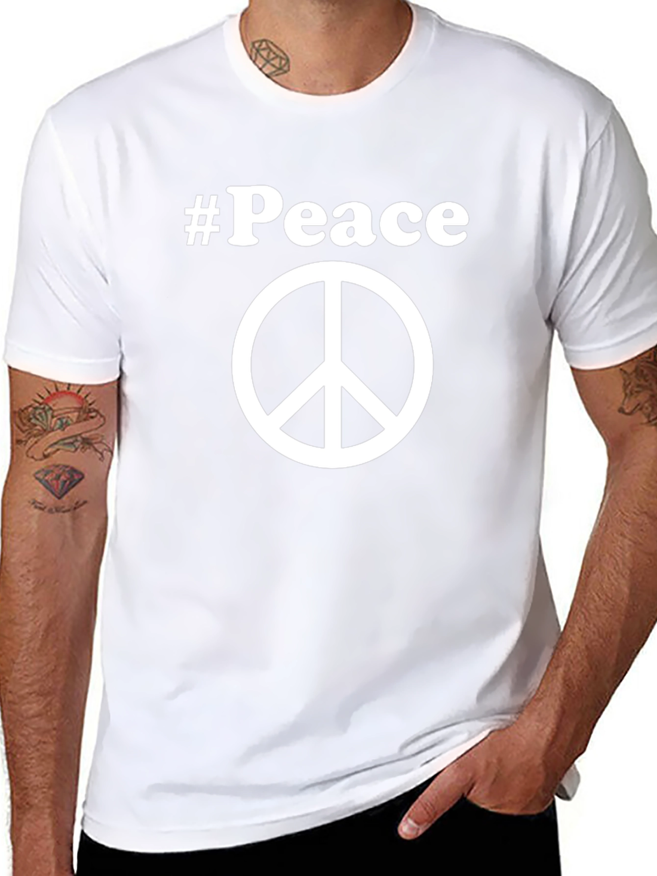 #Peace Black T-Shirt with Peace Sign - Casual Wear
