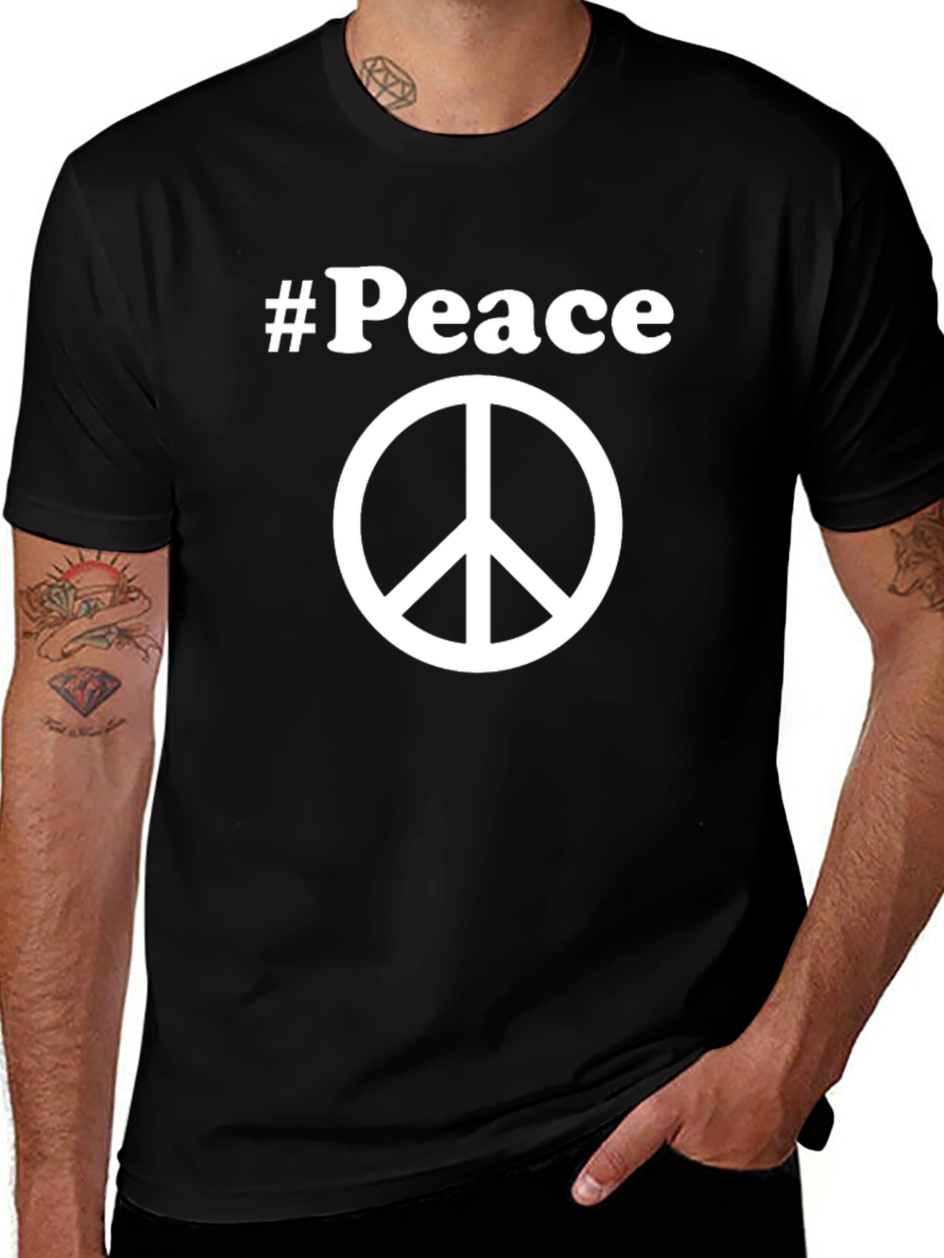 #Peace Black T-Shirt with Peace Sign - Casual Wear