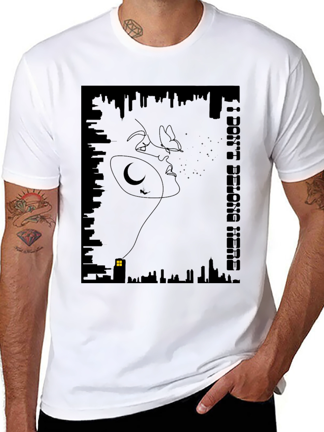 Abstract Cityscape Graphic Tee - Modern Black T-Shirt