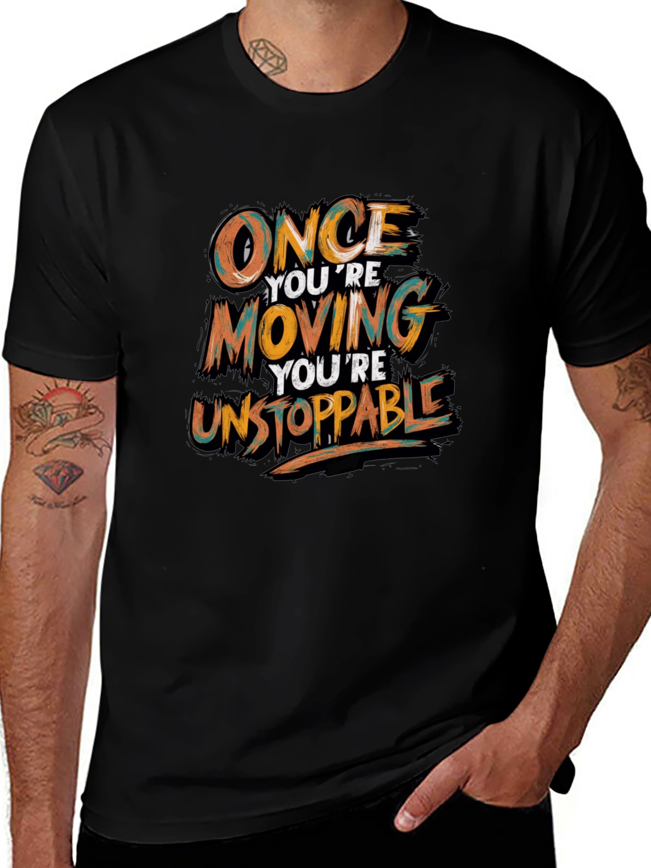 Motivational Black T-Shirt - Once Youre Moving