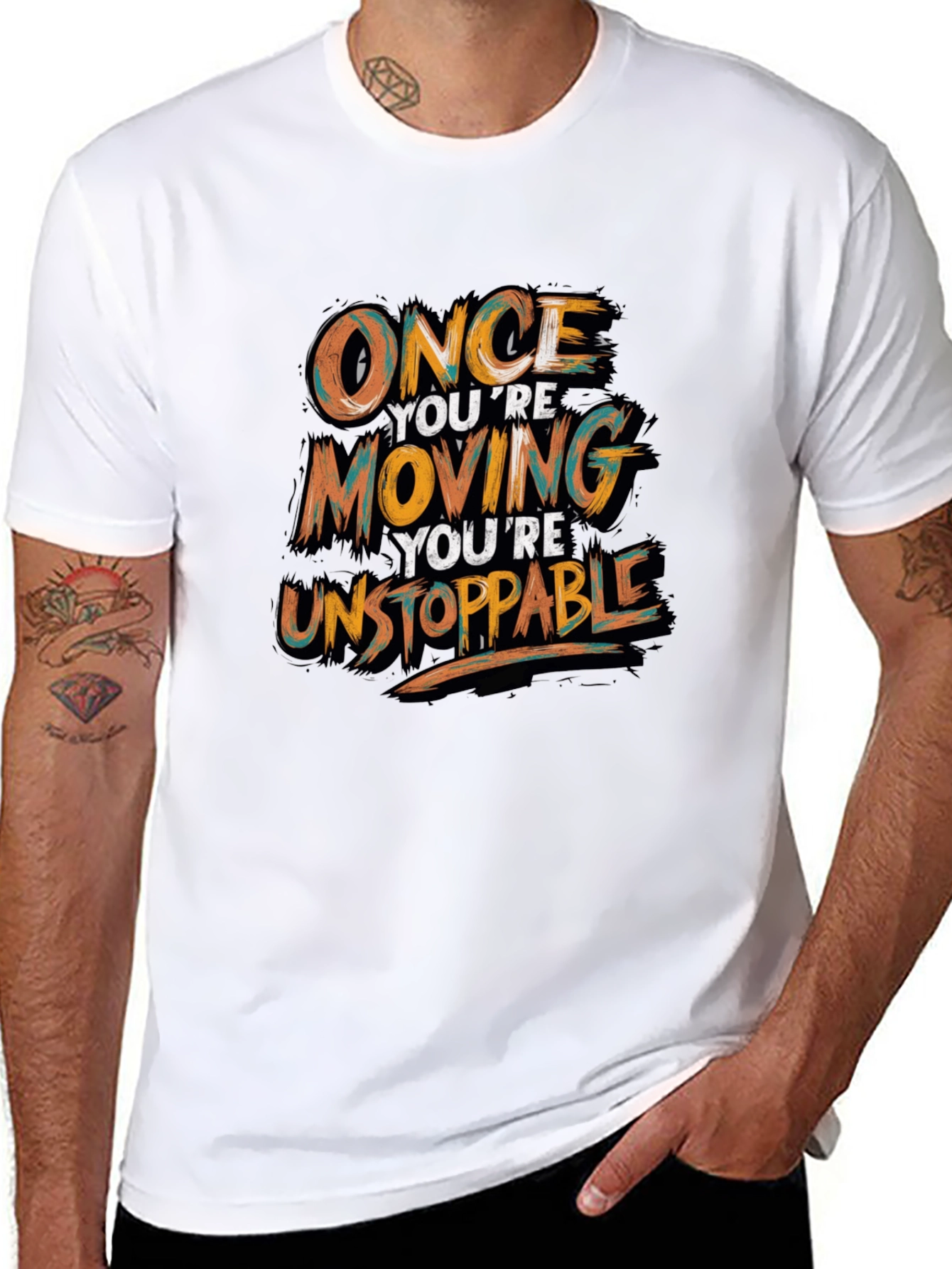 Motivational Black T-Shirt - Once Youre Moving