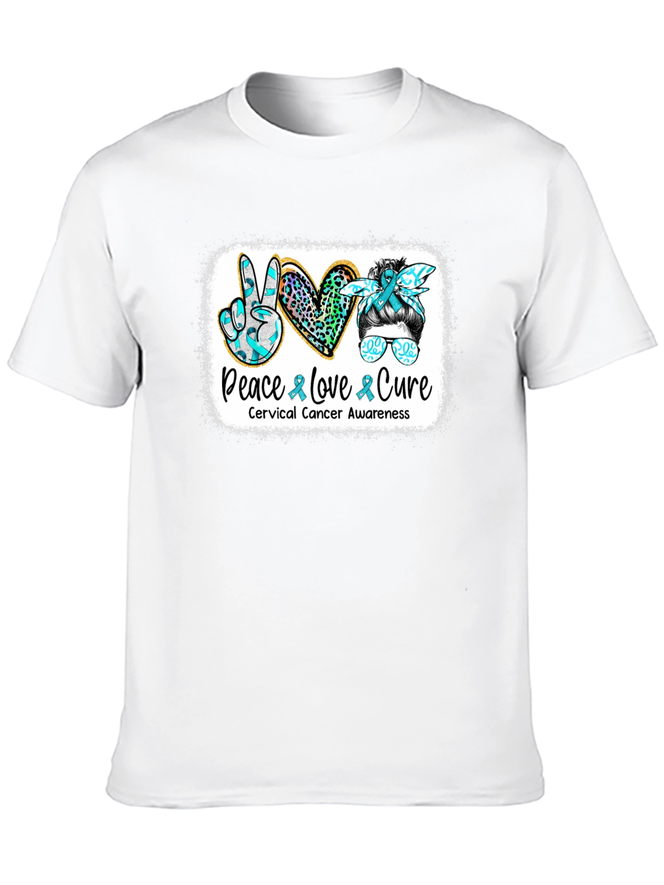 Cervical Cancer Awareness Peace Love Cure T-Shirt