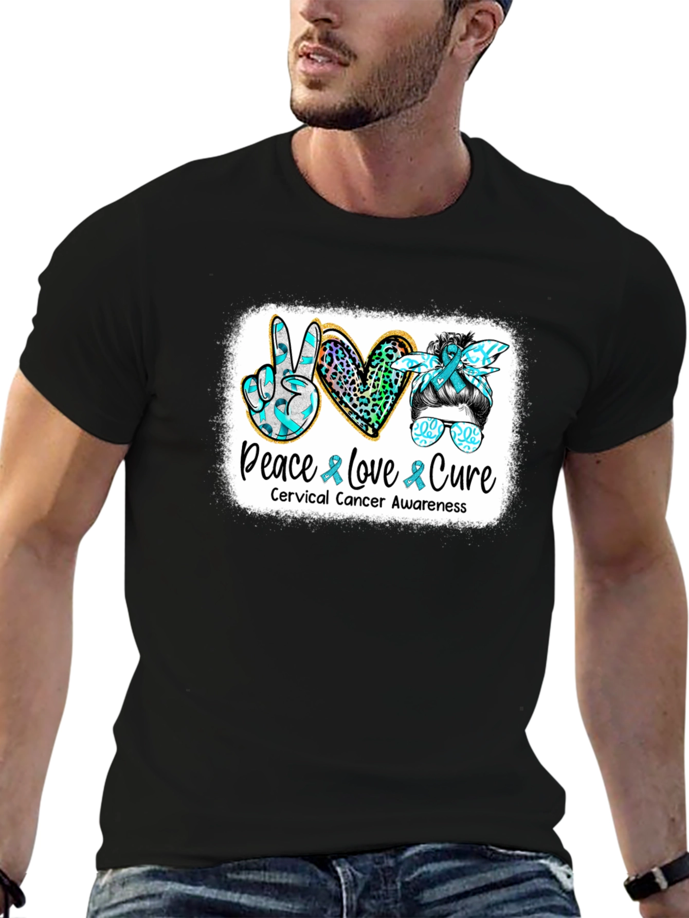 Cervical Cancer Awareness Peace Love Cure T-Shirt