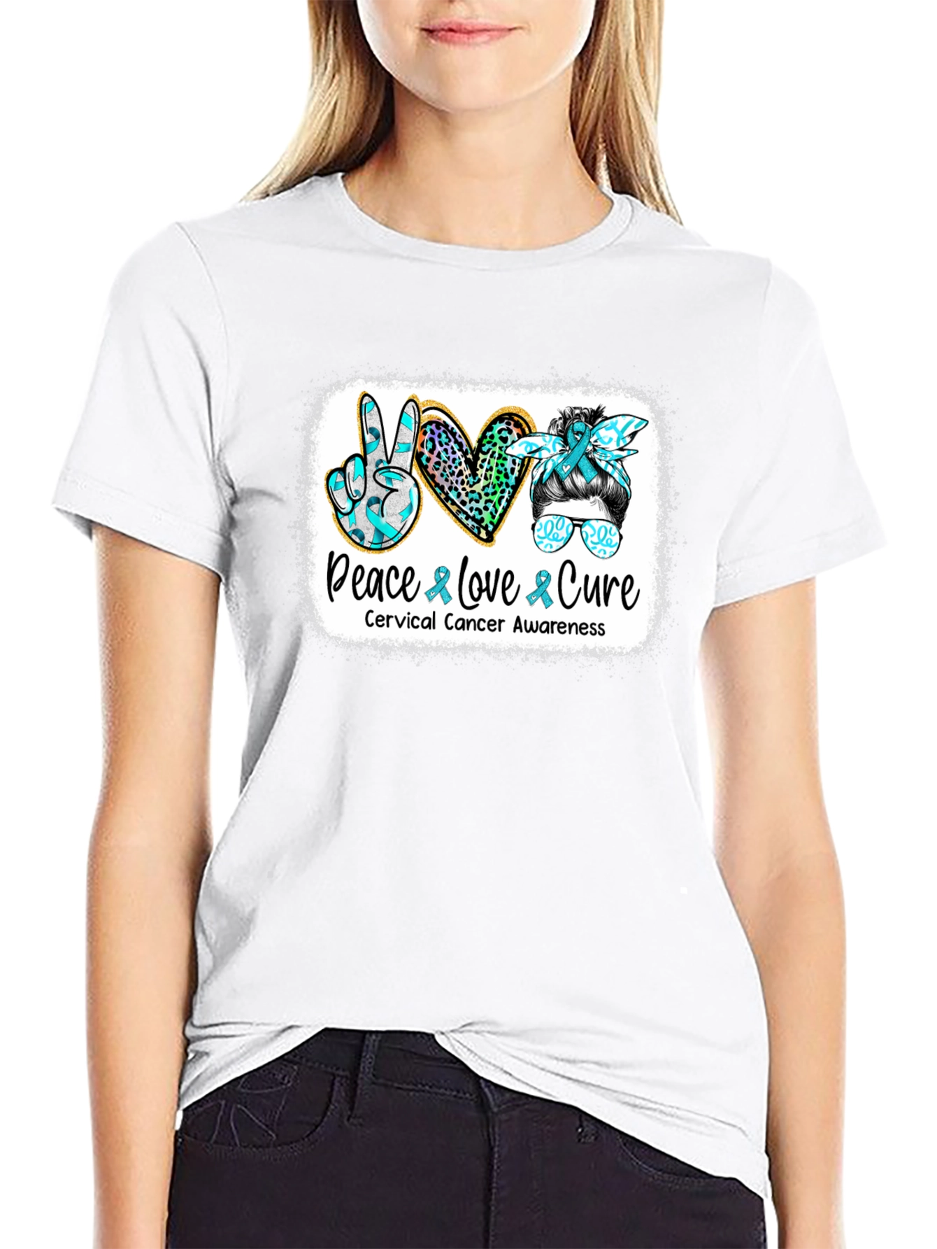 Cervical Cancer Awareness Peace Love Cure T-Shirt