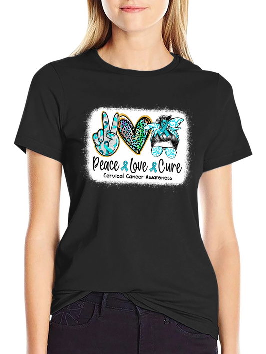 Cervical Cancer Awareness Peace Love Cure T-Shirt