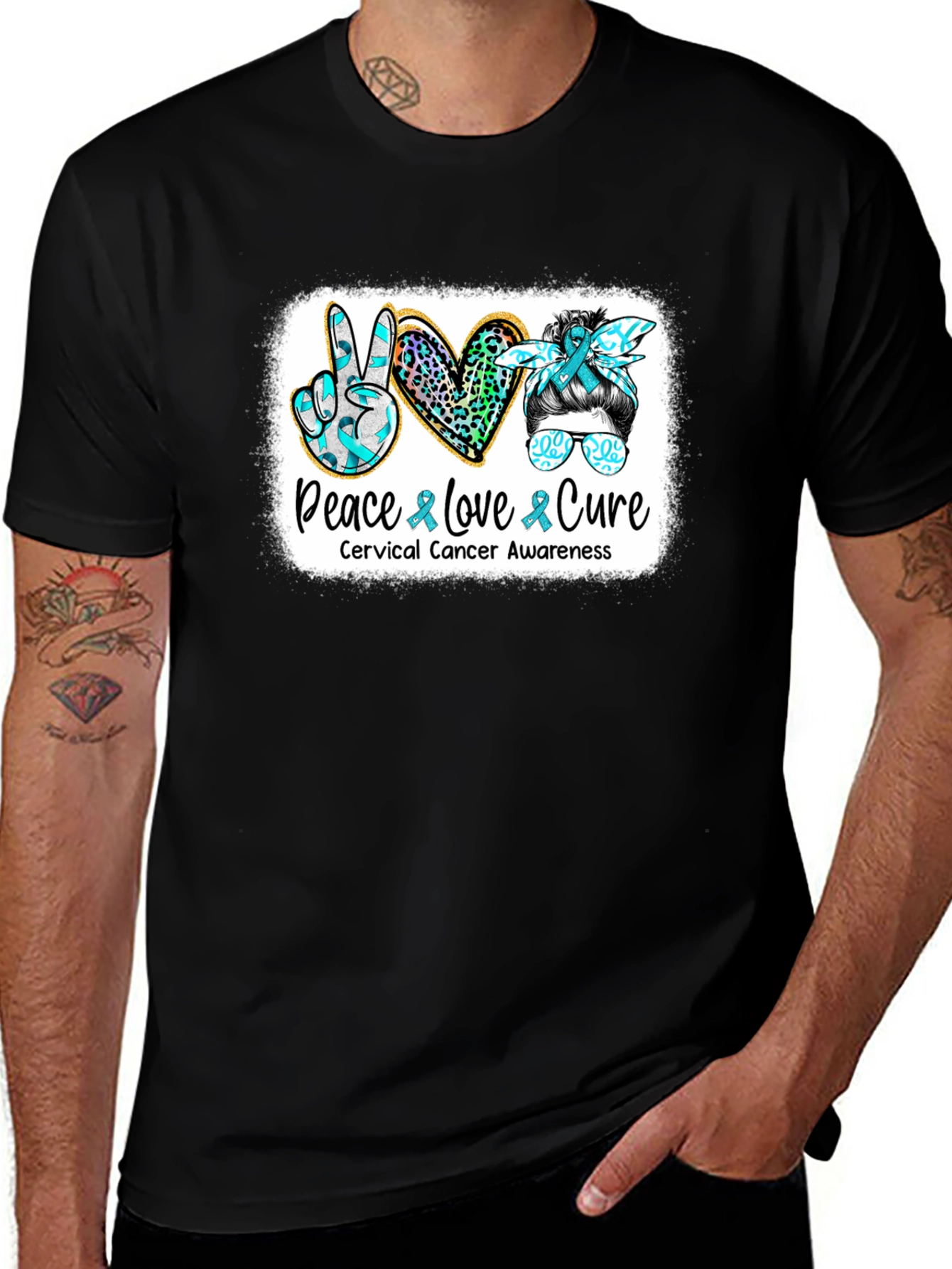 Cervical Cancer Awareness Peace Love Cure T-Shirt
