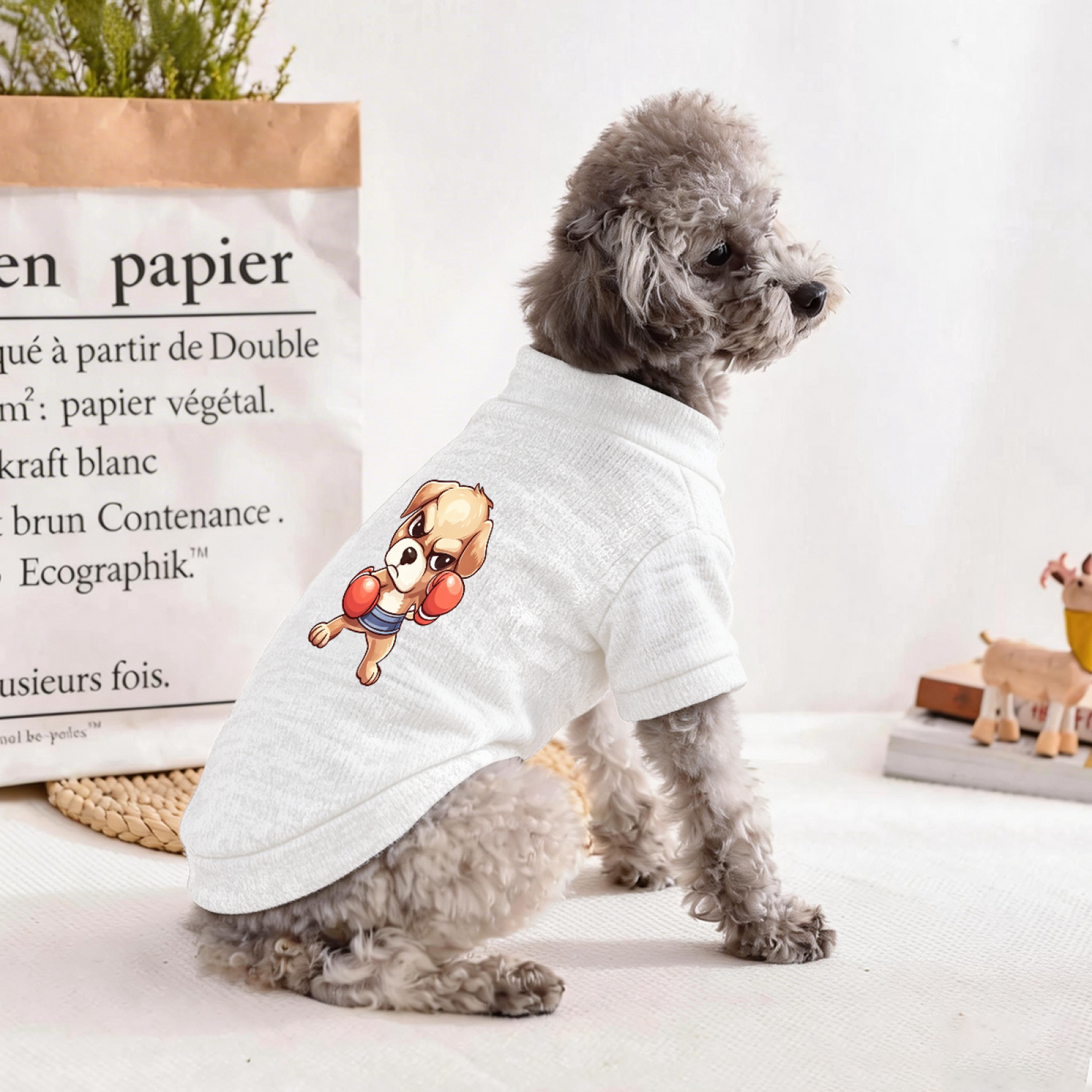 Tough Boxing Puppy Cartoon Funny Pet Warm Sweater
