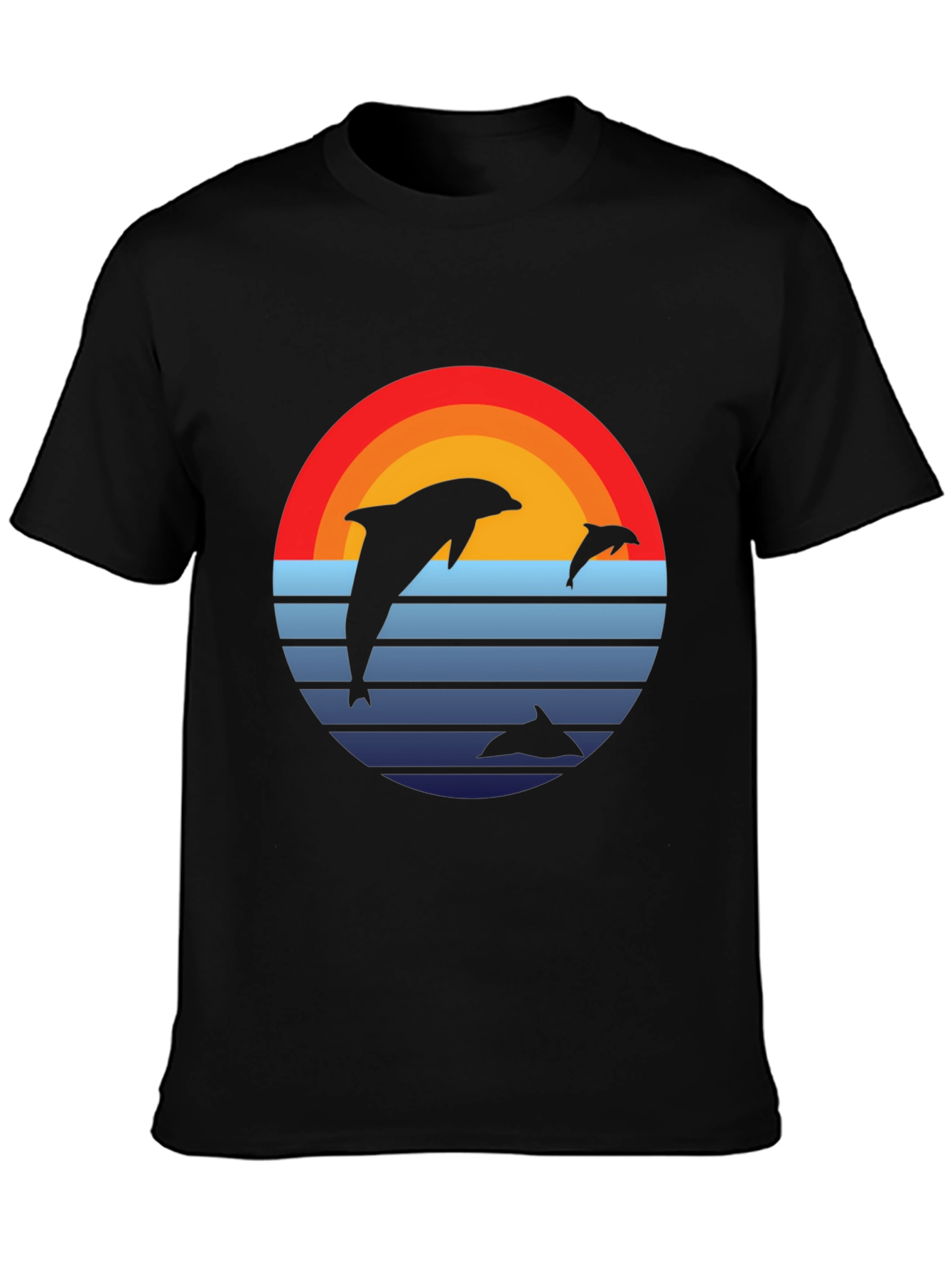 Dolphin Sunset Graphic Tee - Retro Style