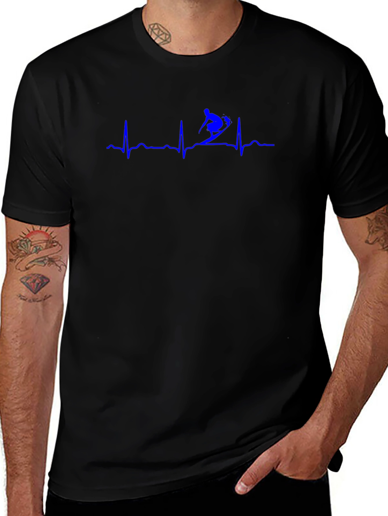Skiing Heartbeat Black T-Shirt