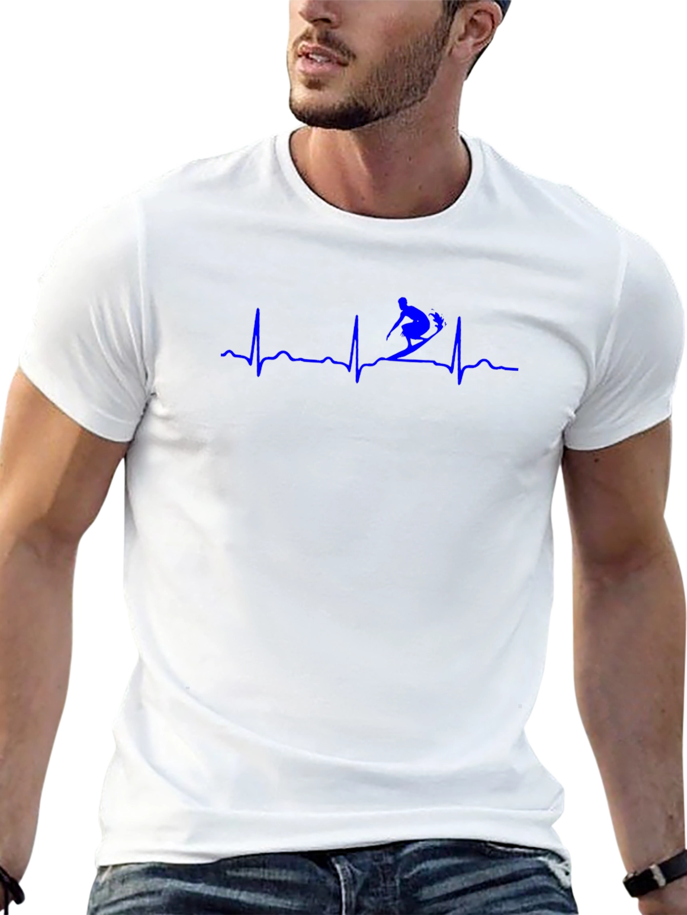 Skiing Heartbeat Black T-Shirt