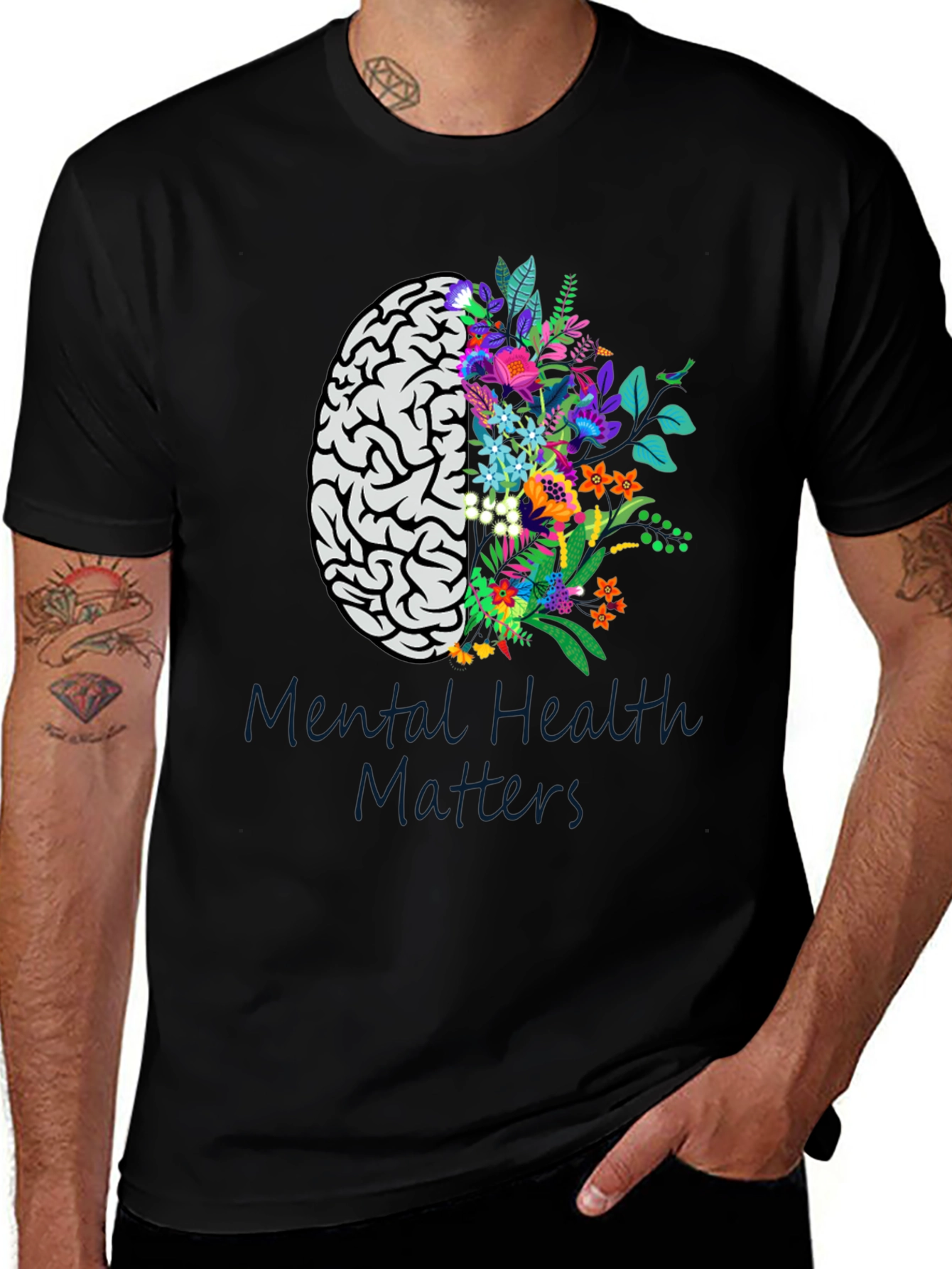 Mental Health Matters Brain & Floral Graphic Tee