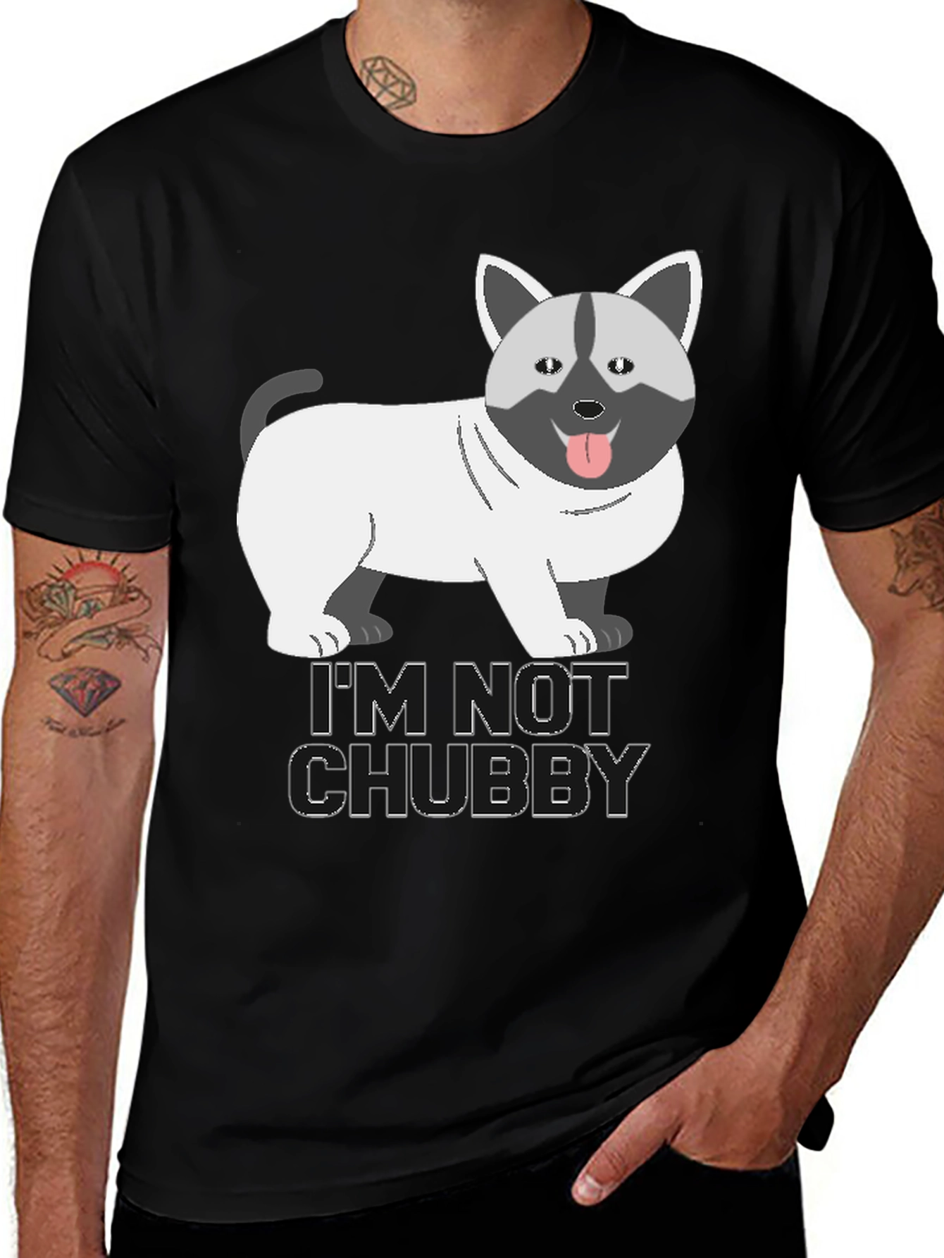 Im Not Chubby Dog Cartoon Graphic T-Shirt