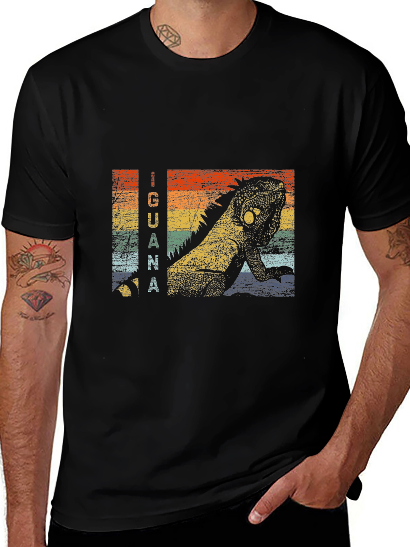 Retro Iguana Graphic Tee - Black T-Shirt