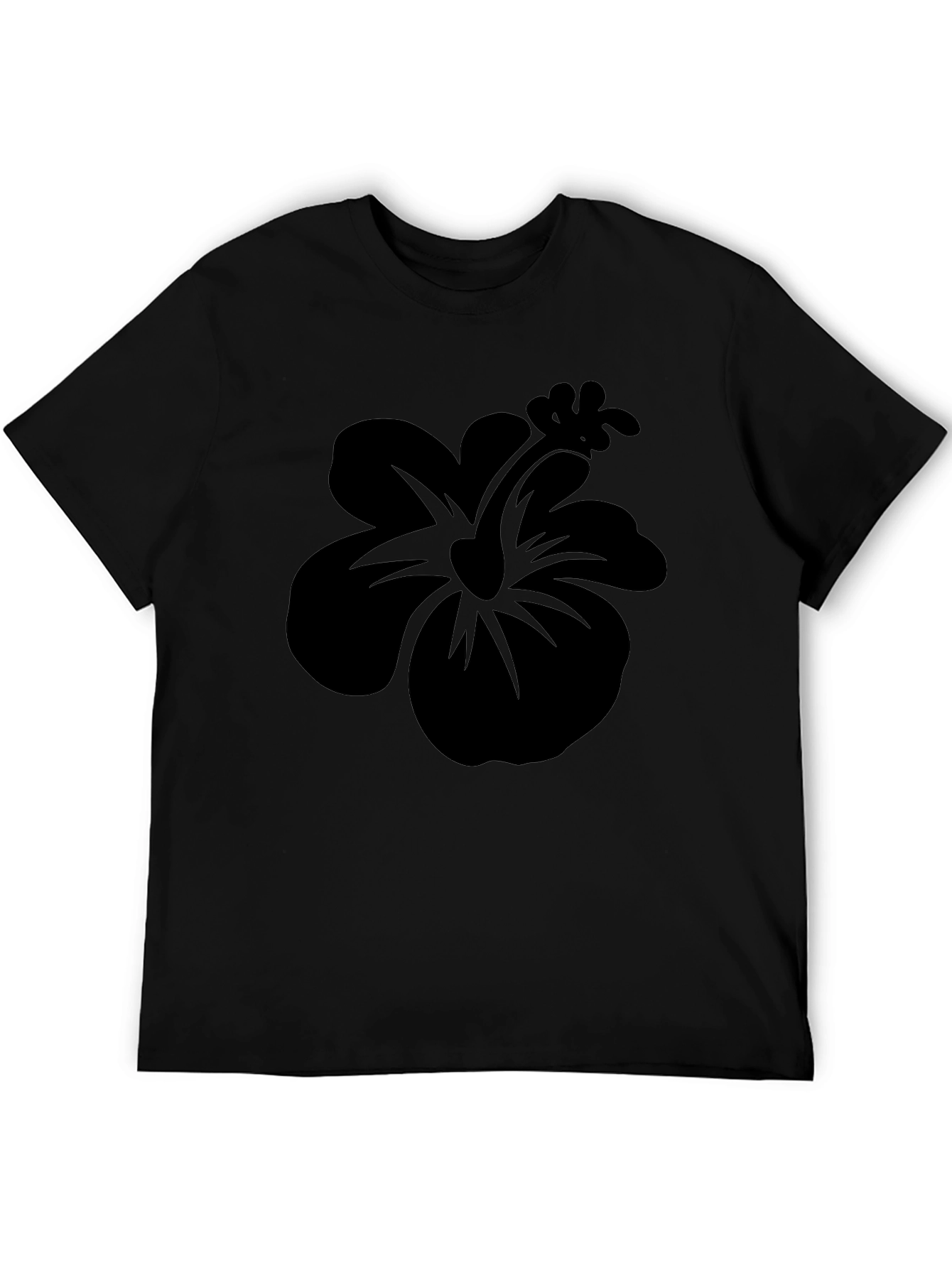 Black Hibiscus Flower Graphic T-Shirt