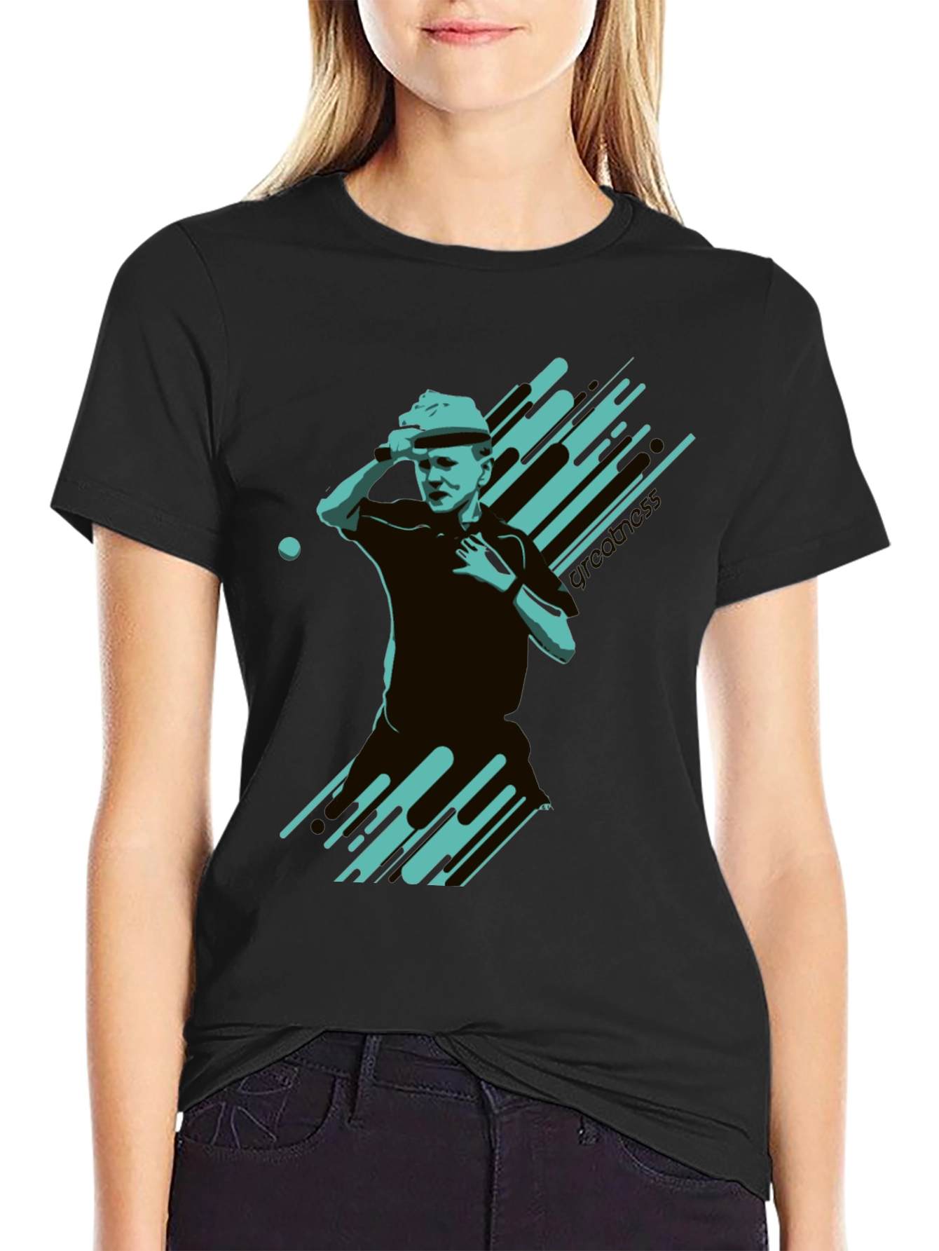 Stylish Black T-Shirt with Tennis Player Graphic