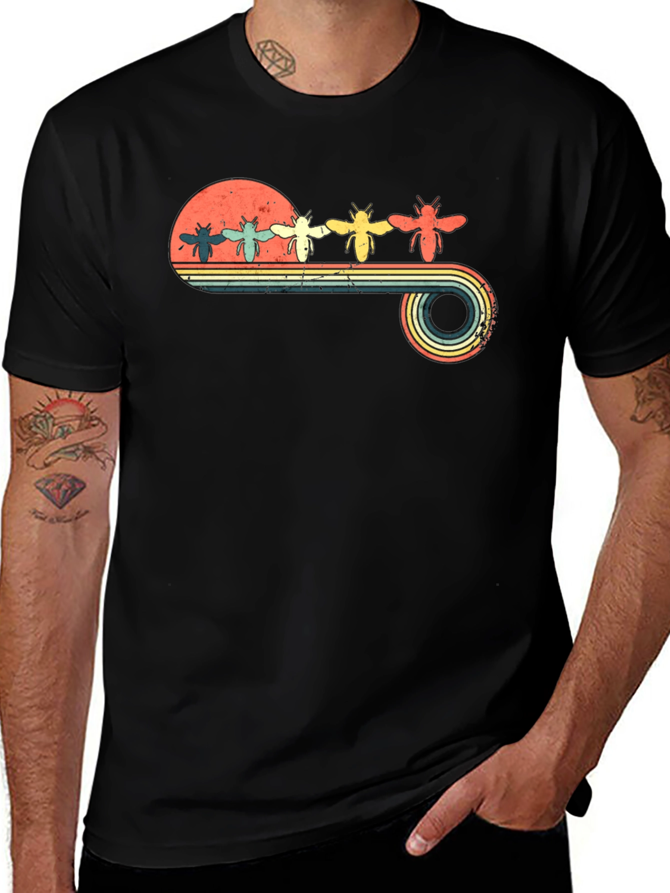 Retro Bee Sunset T-Shirt - Unique Graphic Tee