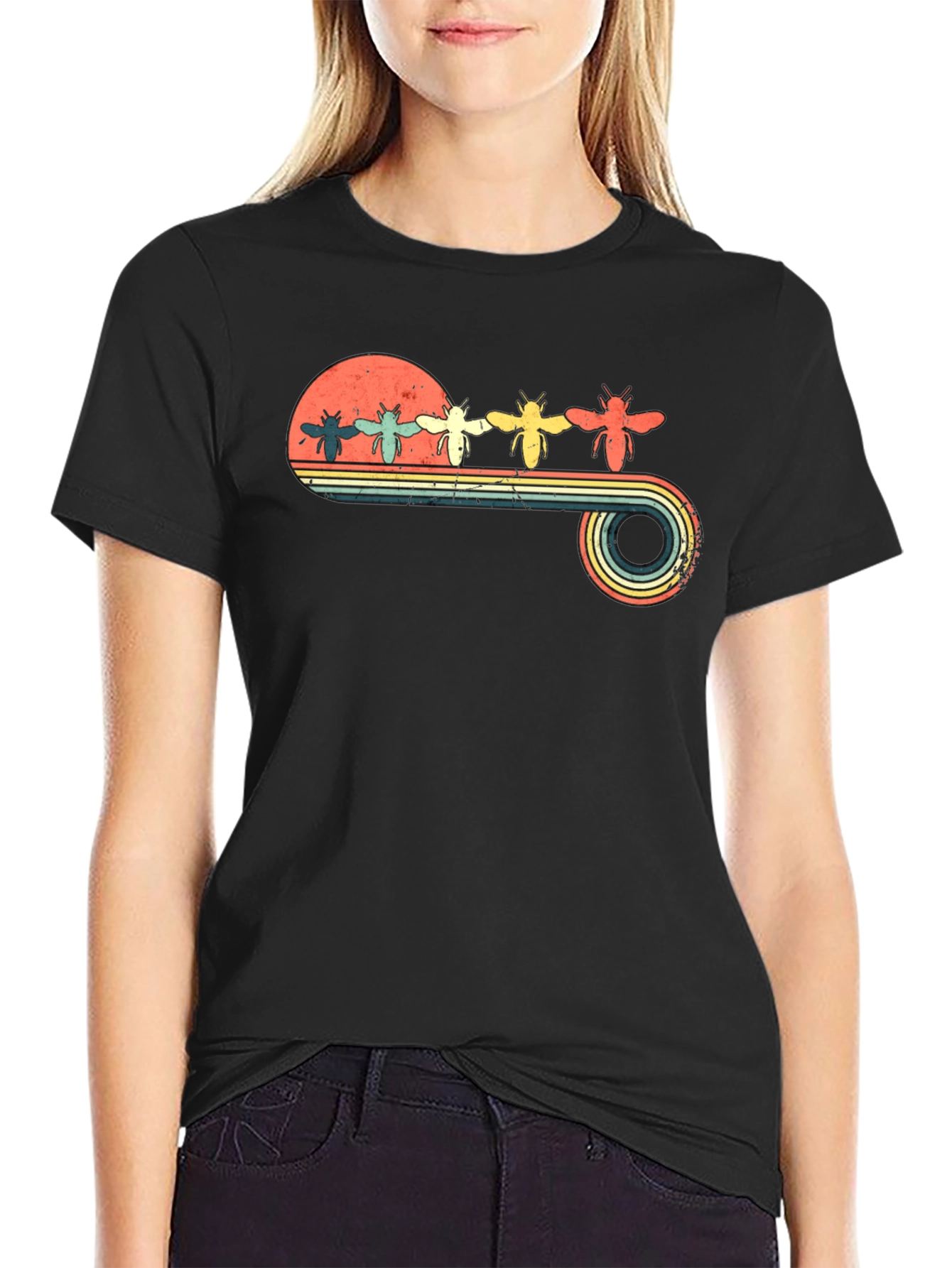 Retro Bee Sunset T-Shirt - Unique Graphic Tee