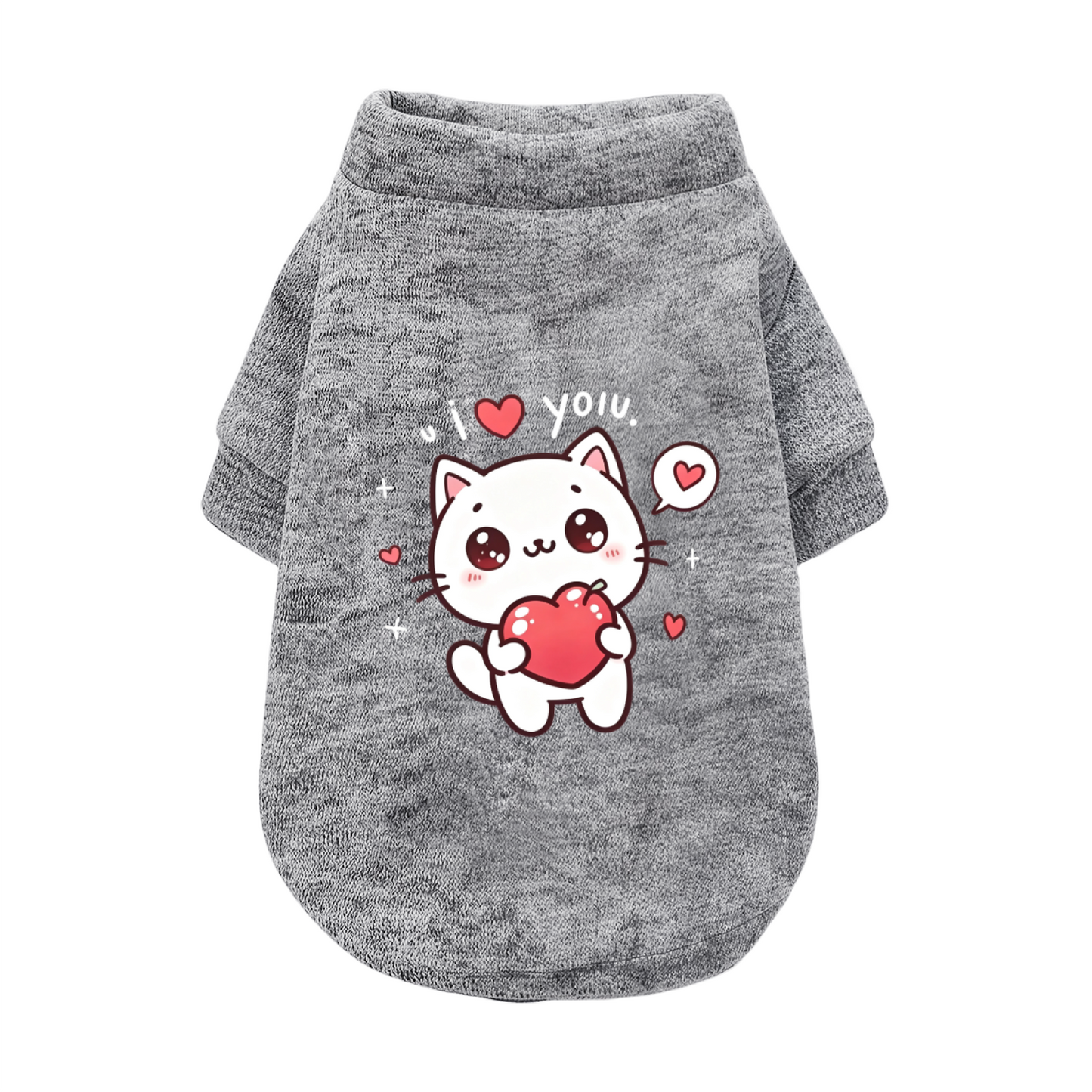 Cute White Kitten I Love You Heart Pattern Black Pet Sweater