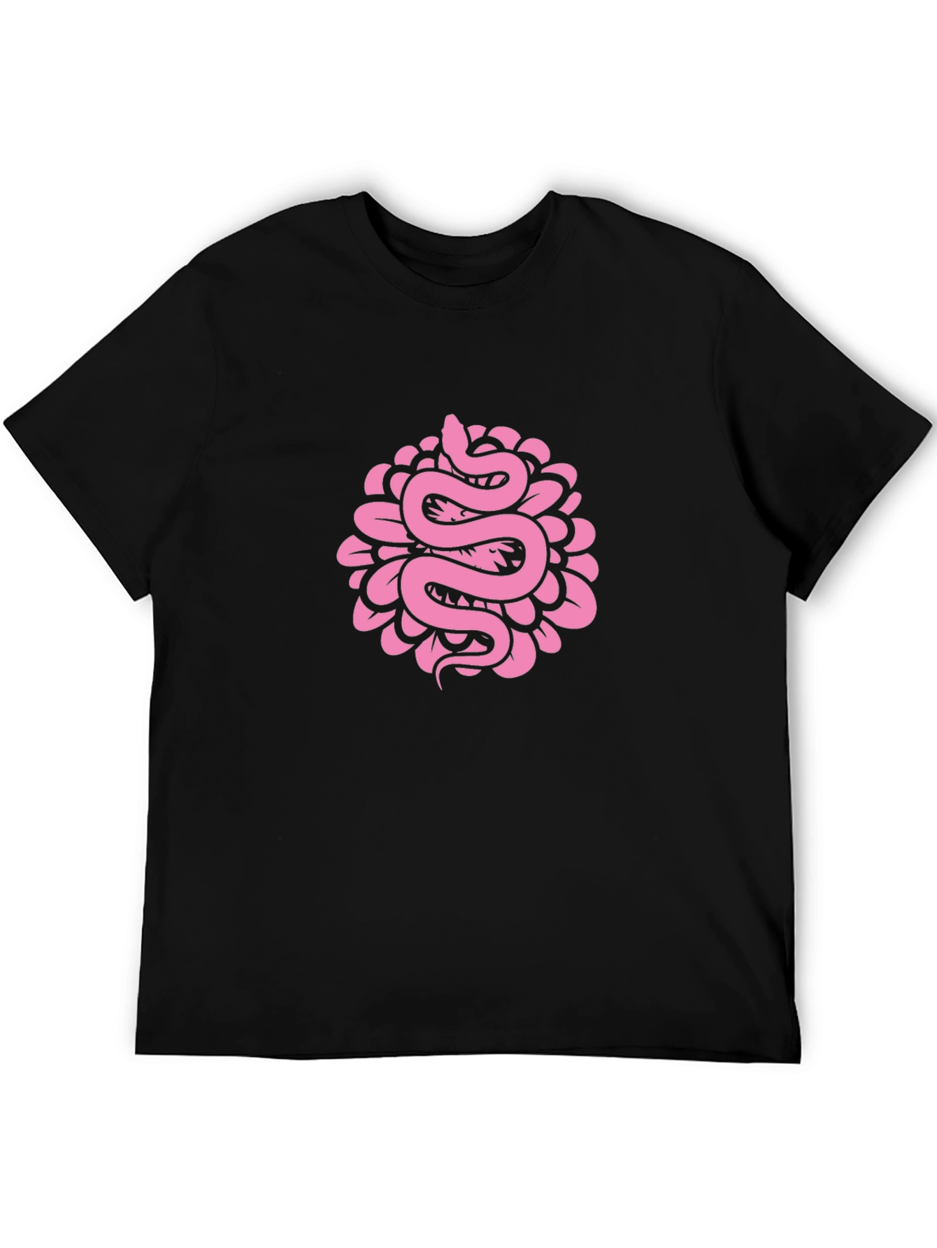Snake Flower Graphic Tee - Black Cotton T-Shirt