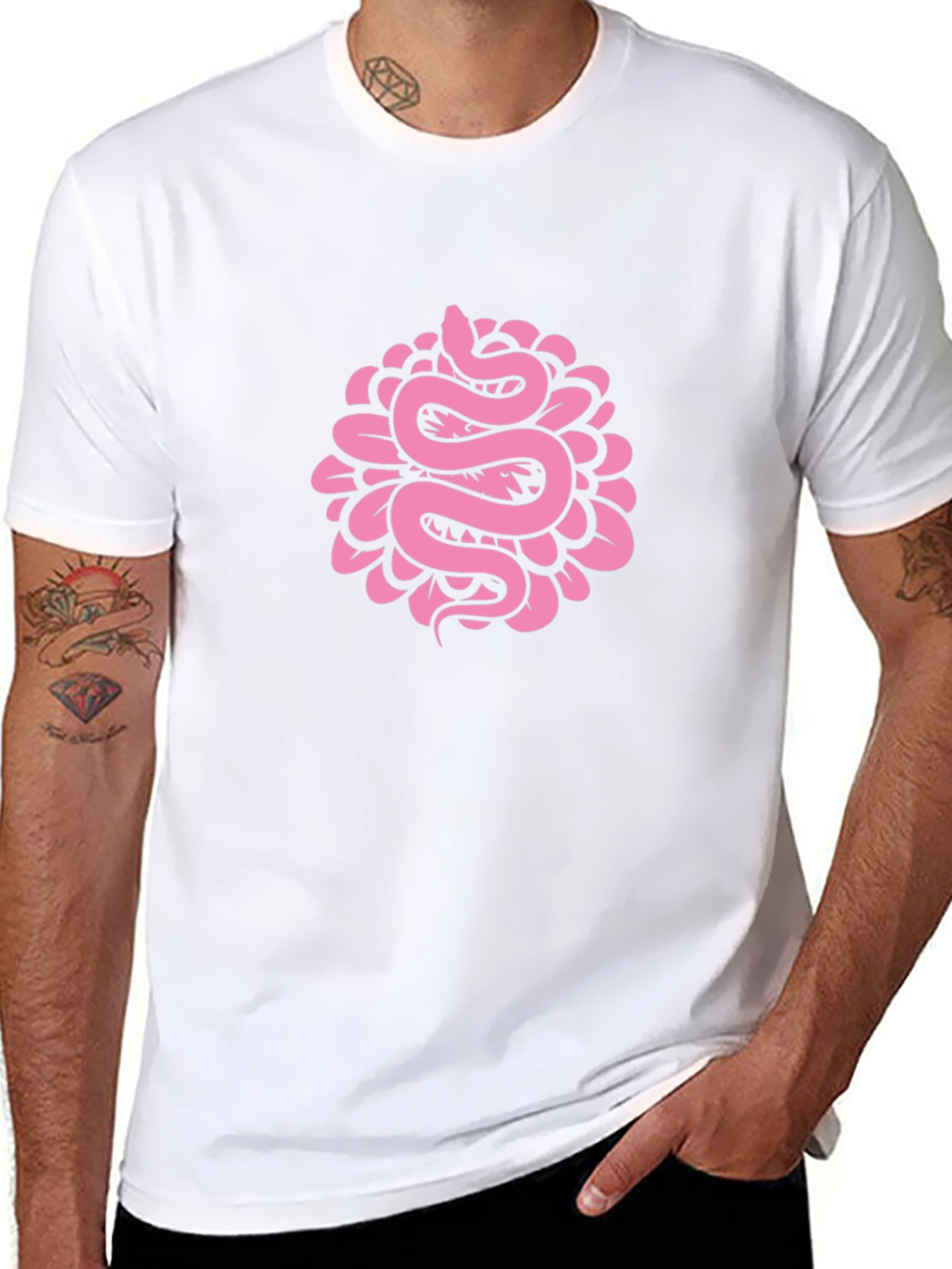 Snake Flower Graphic Tee - Black Cotton T-Shirt