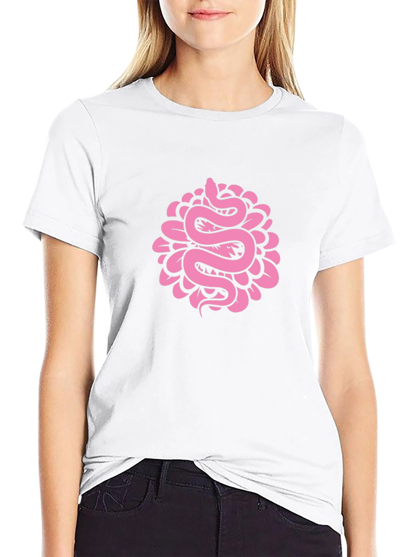 Snake Flower Graphic Tee - Black Cotton T-Shirt