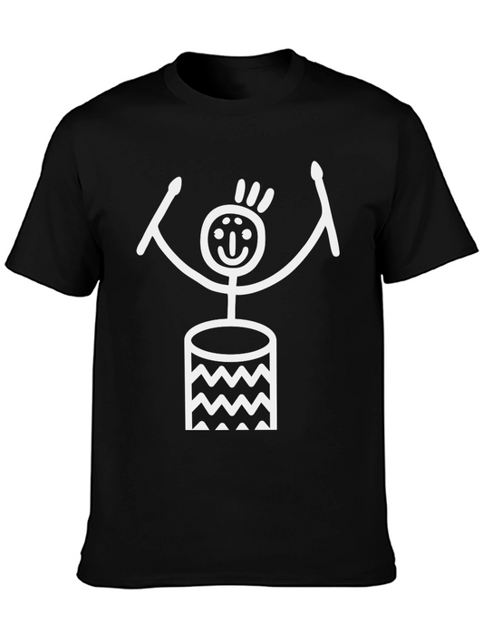 Drummer Stick Figure Black T-Shirt