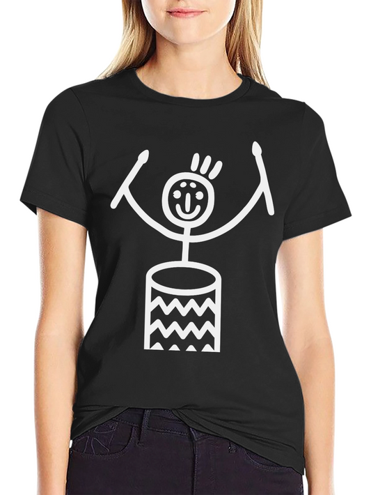 Drummer Stick Figure Black T-Shirt