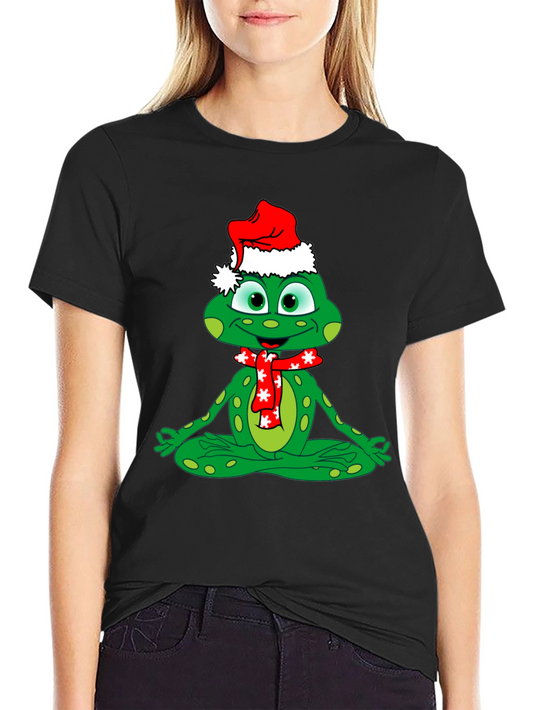 Festive Frog Tee: Meditating Christmas Cheer