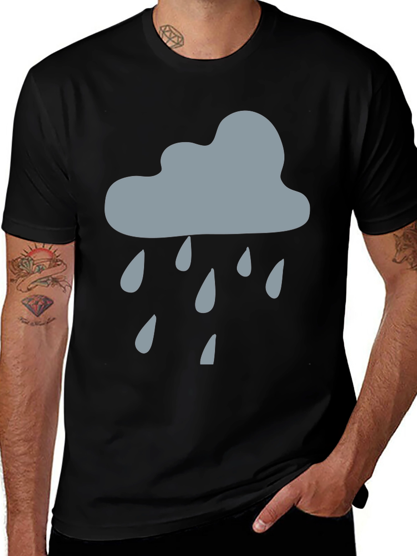 Rainy Day Cloud Graphic Tee - Black Cotton T-Shirt
