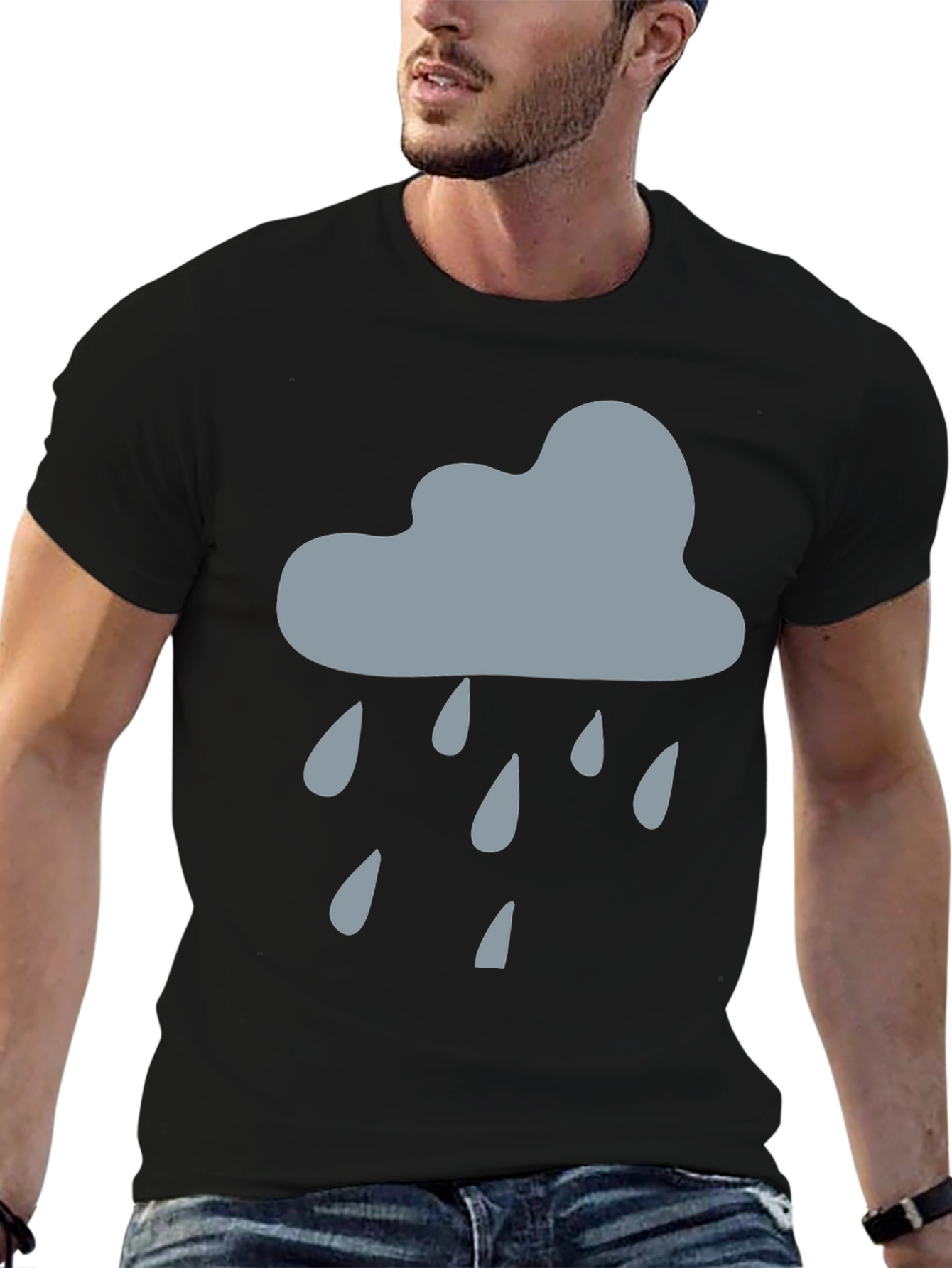 Rainy Day Cloud Graphic Tee - Black Cotton T-Shirt