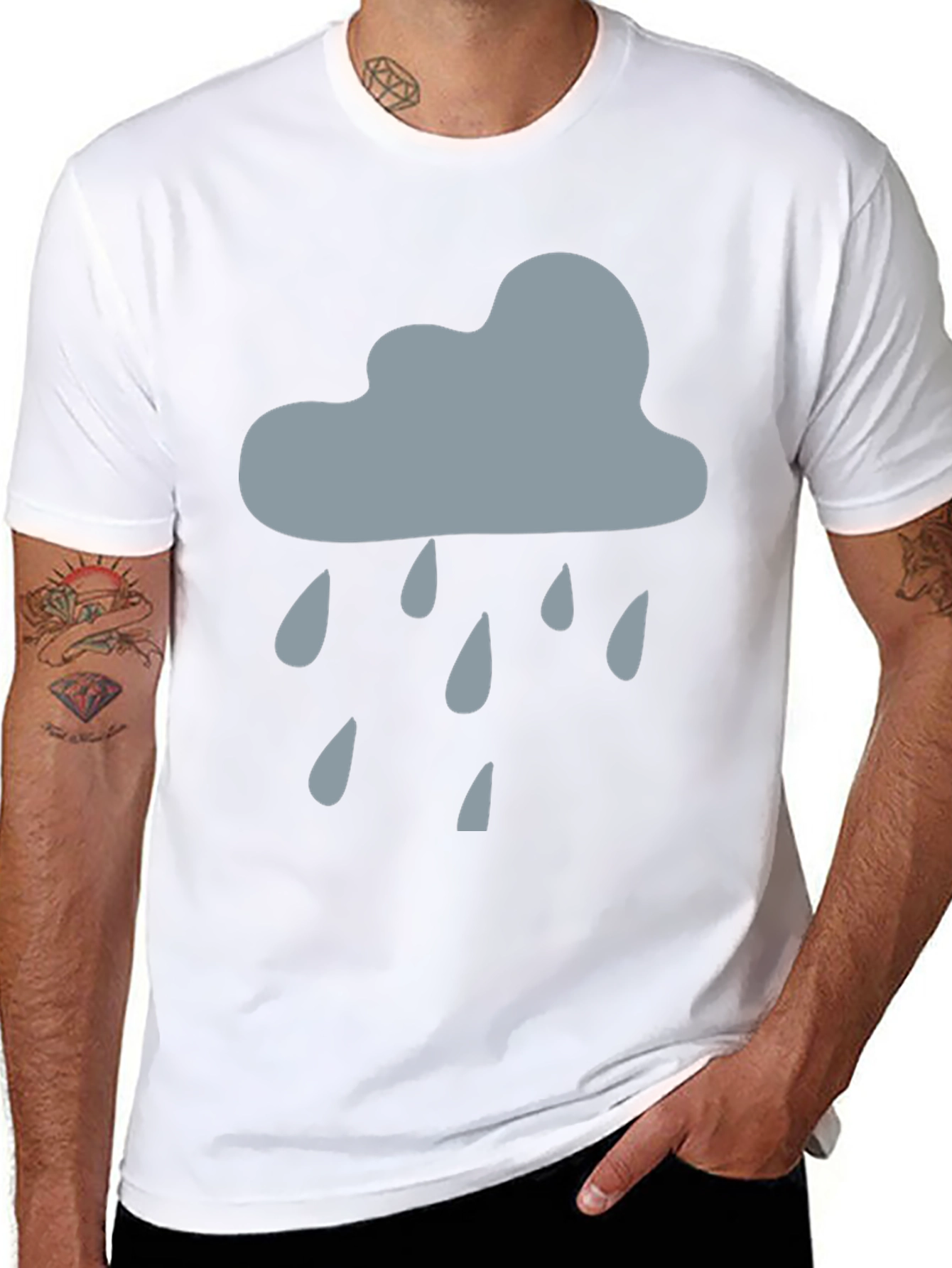 Rainy Day Cloud Graphic Tee - Black Cotton T-Shirt