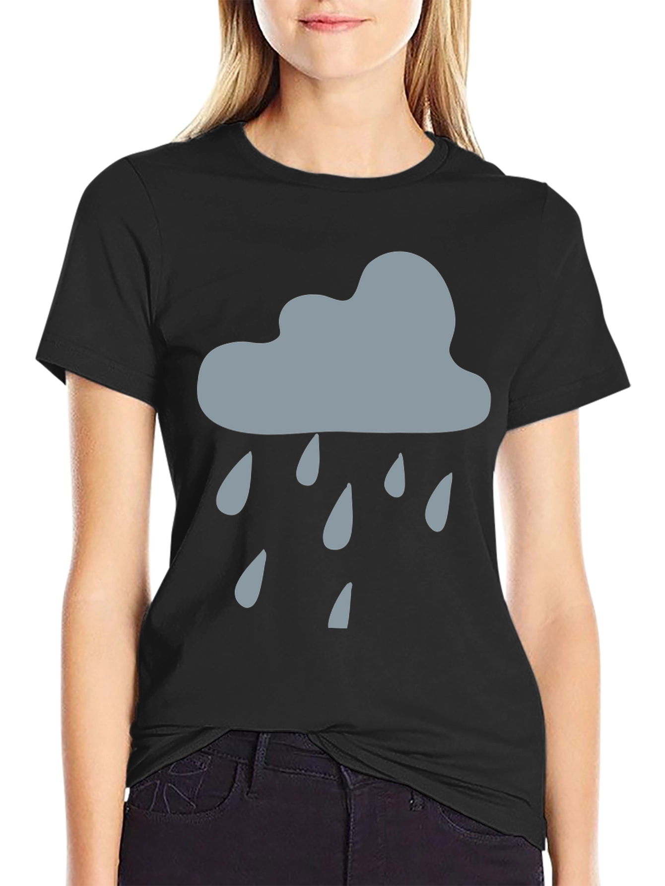 Rainy Day Cloud Graphic Tee - Black Cotton T-Shirt