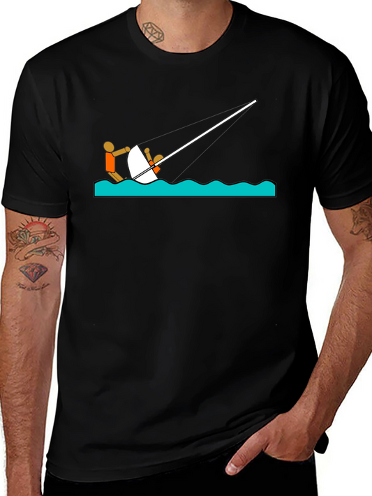 Black Sailing Tee - Stick Figure Design