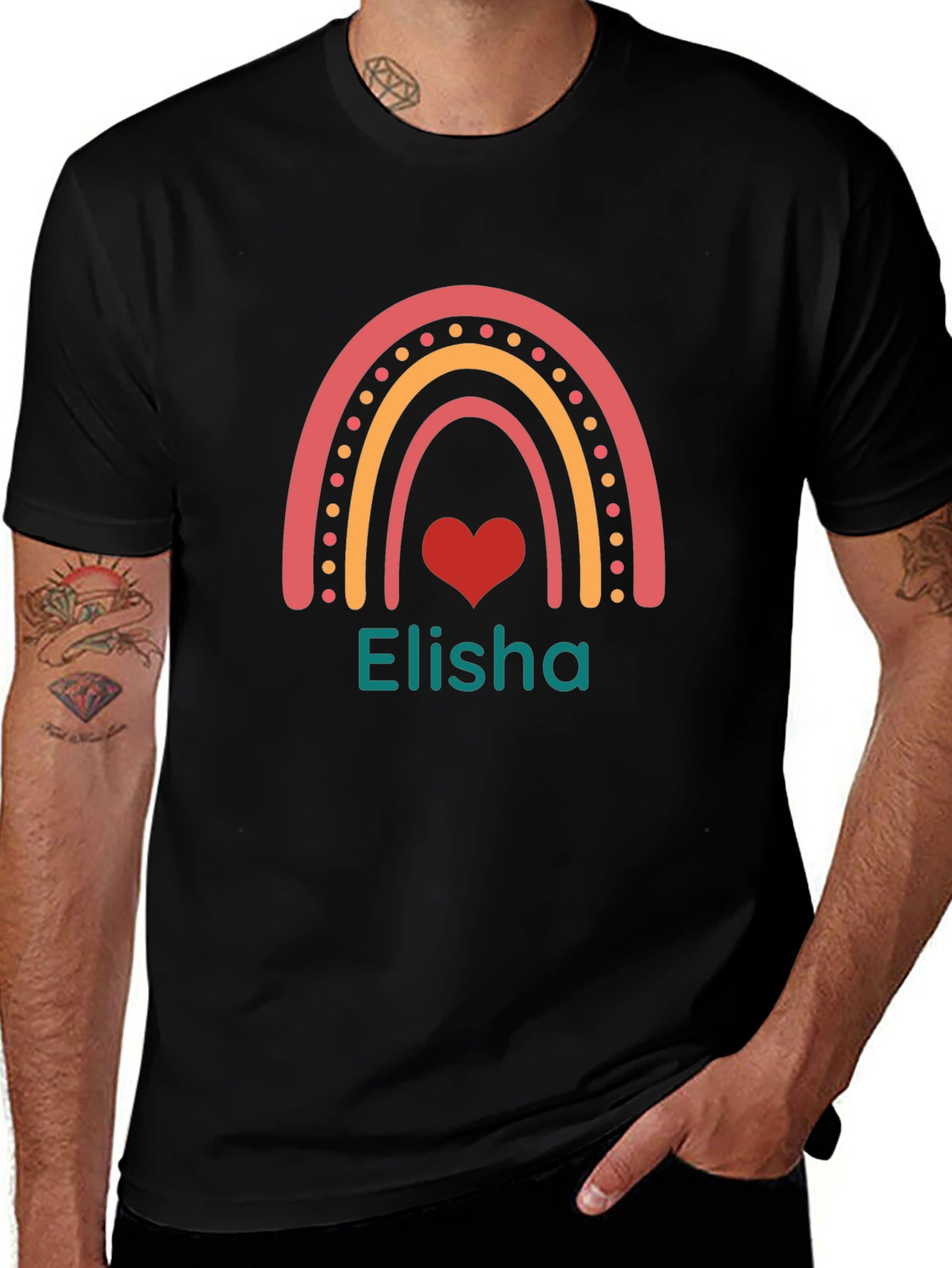 Personalized Elisha Rainbow Heart T-Shirt