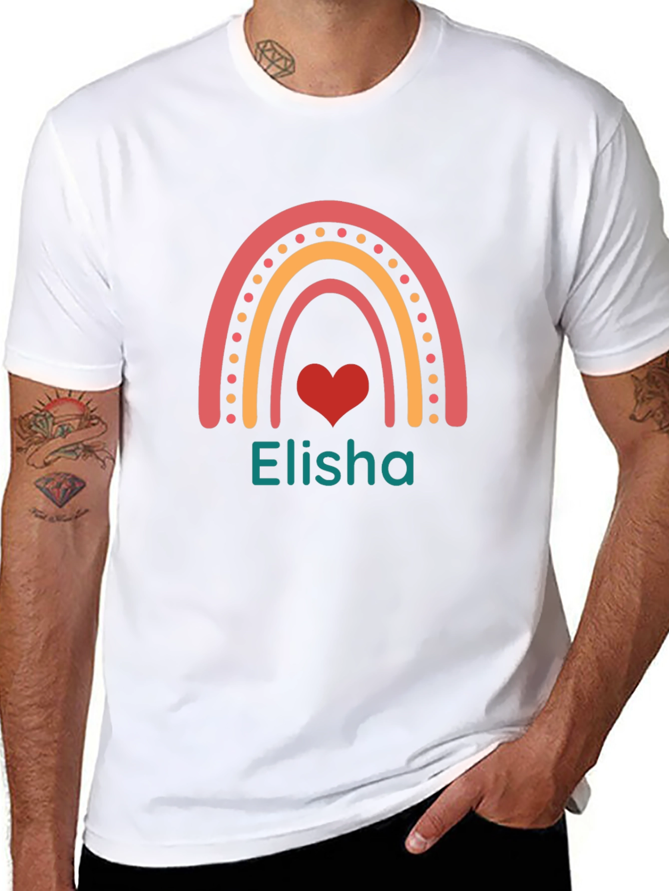 Personalized Elisha Rainbow Heart T-Shirt