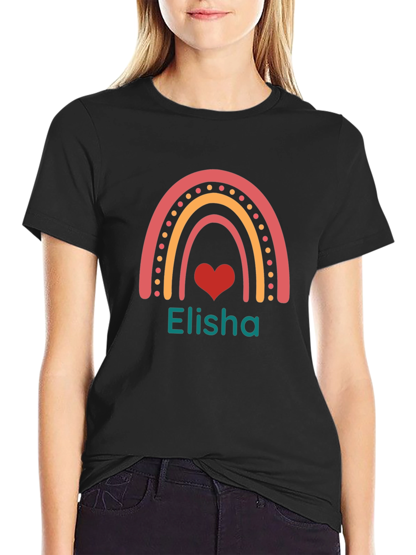 Personalized Elisha Rainbow Heart T-Shirt