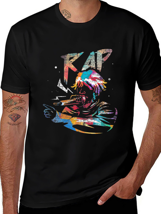 Colorful RAP Graphic Print Black T-Shirt