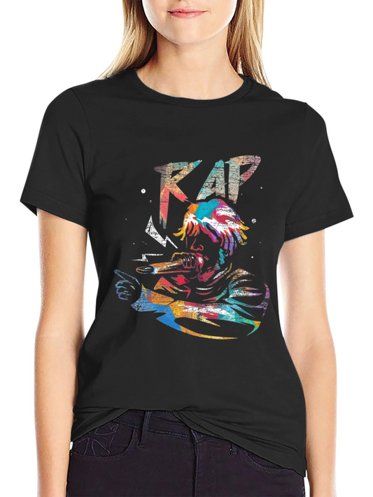 Colorful RAP Graphic Print Black T-Shirt