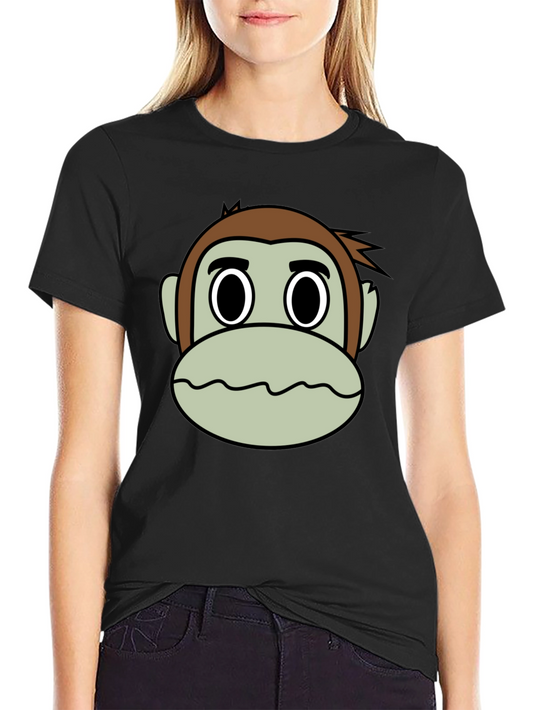 Cartoon Monkey Face Black T-Shirt