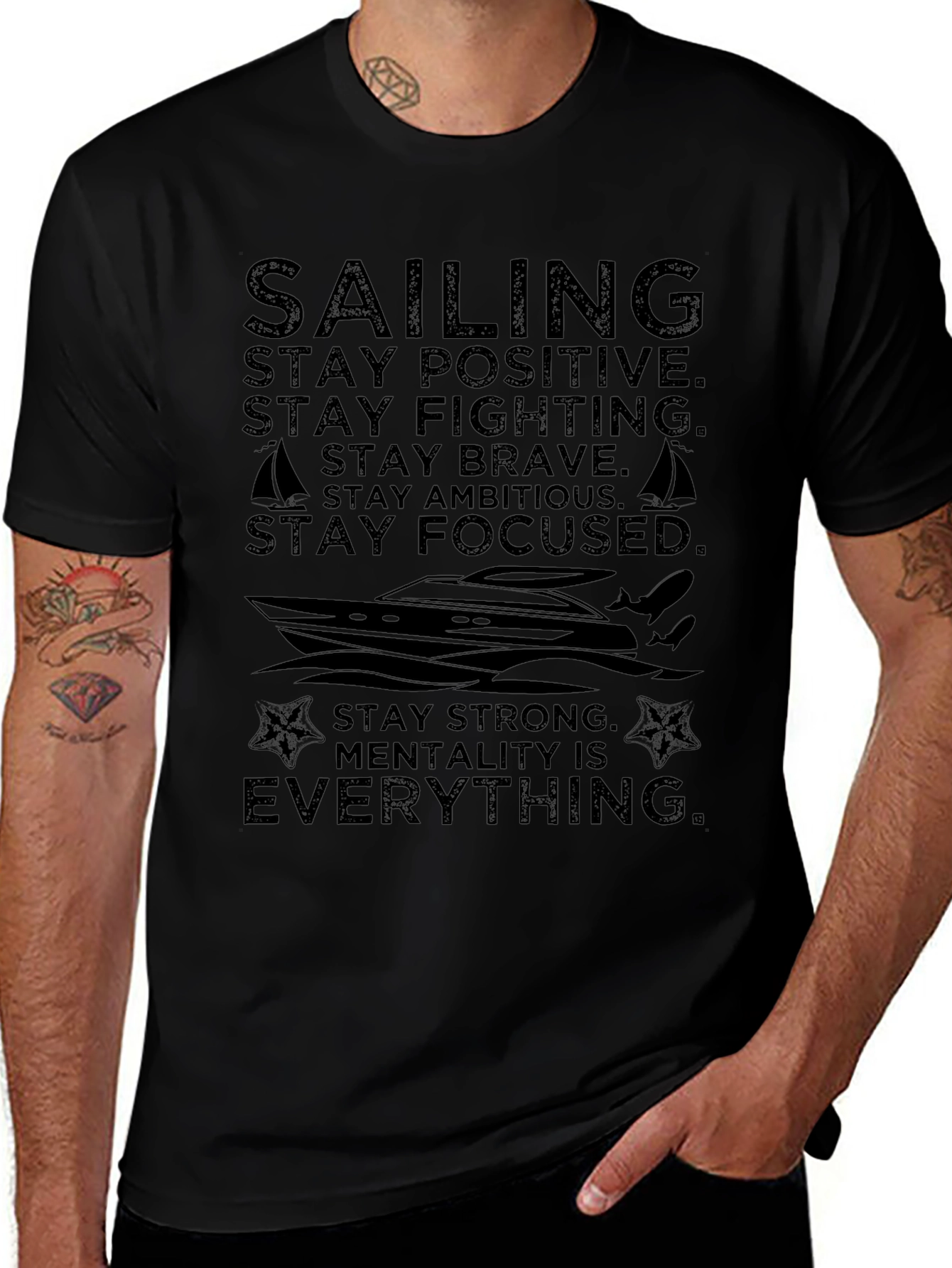 Sailing Motivational Quote Black T-Shirt